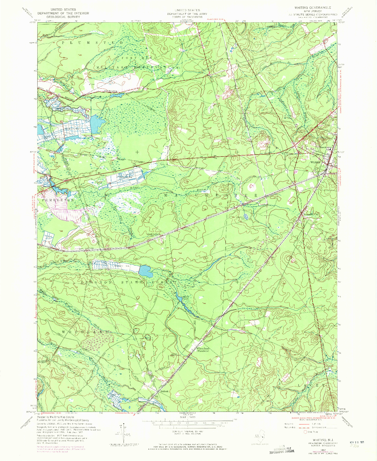 USGS 1:24000-SCALE QUADRANGLE FOR WHITING, NJ 1957