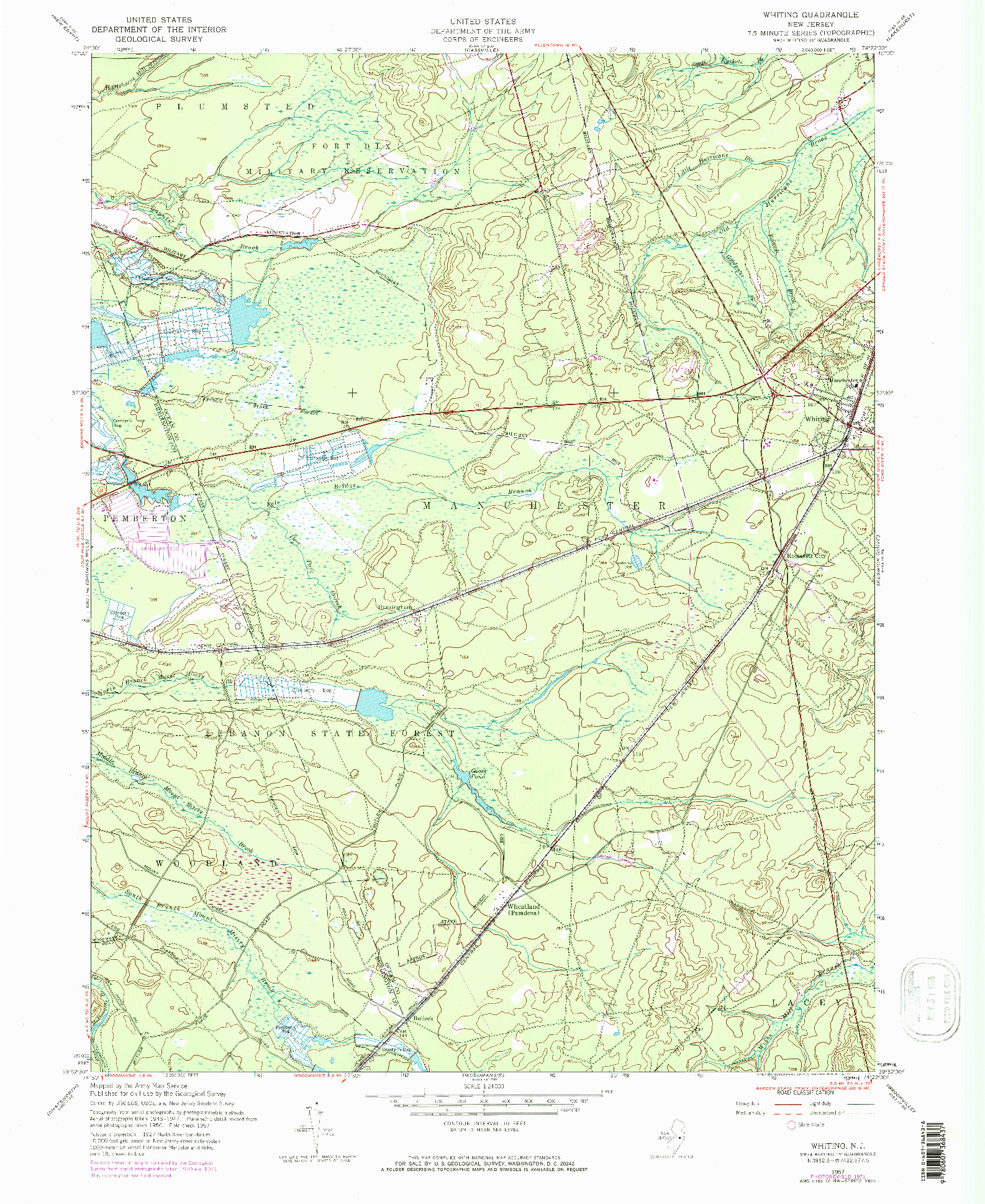 USGS 1:24000-SCALE QUADRANGLE FOR WHITING, NJ 1957