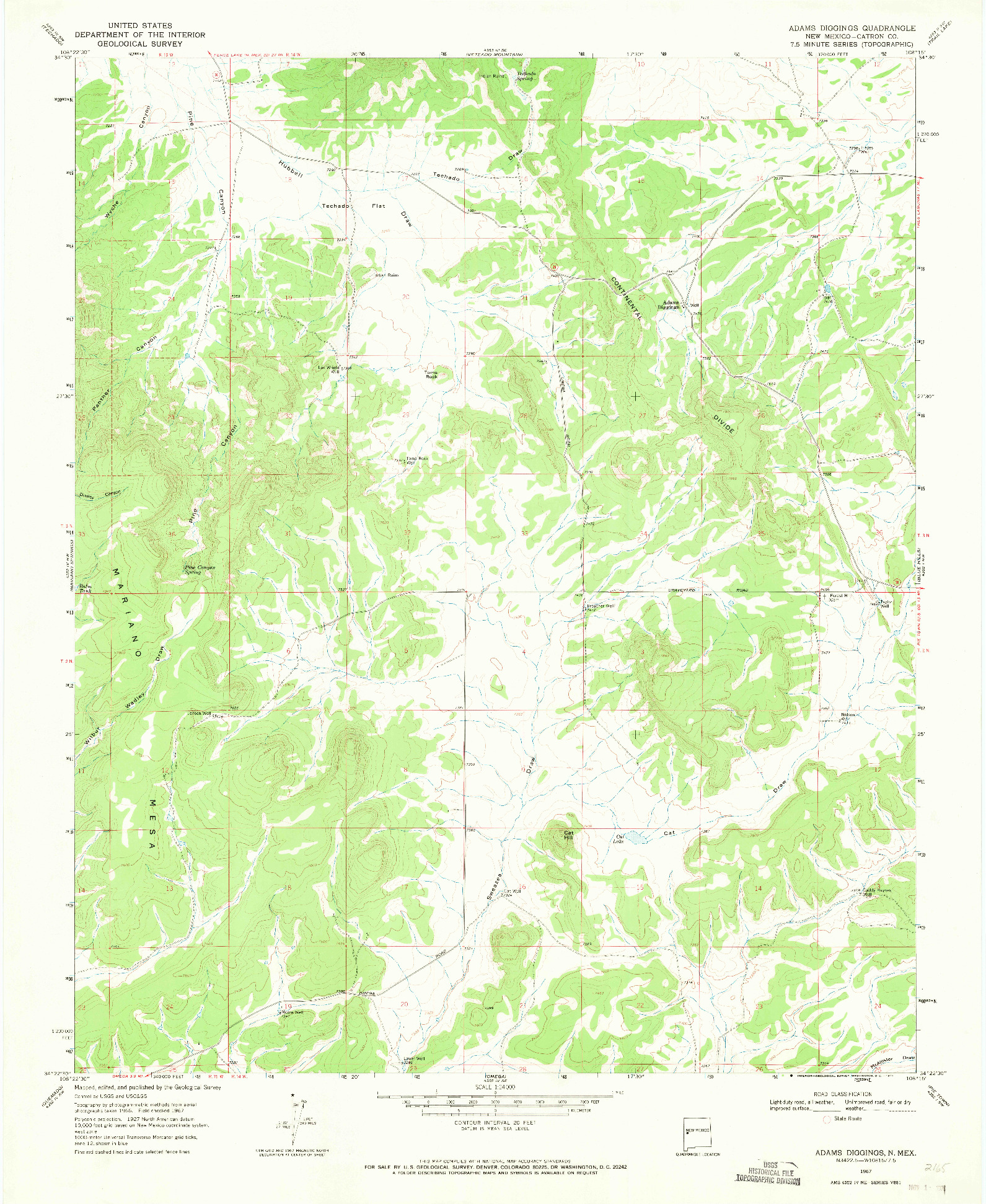 USGS 1:24000-SCALE QUADRANGLE FOR ADAMS DIGGINGS, NM 1967