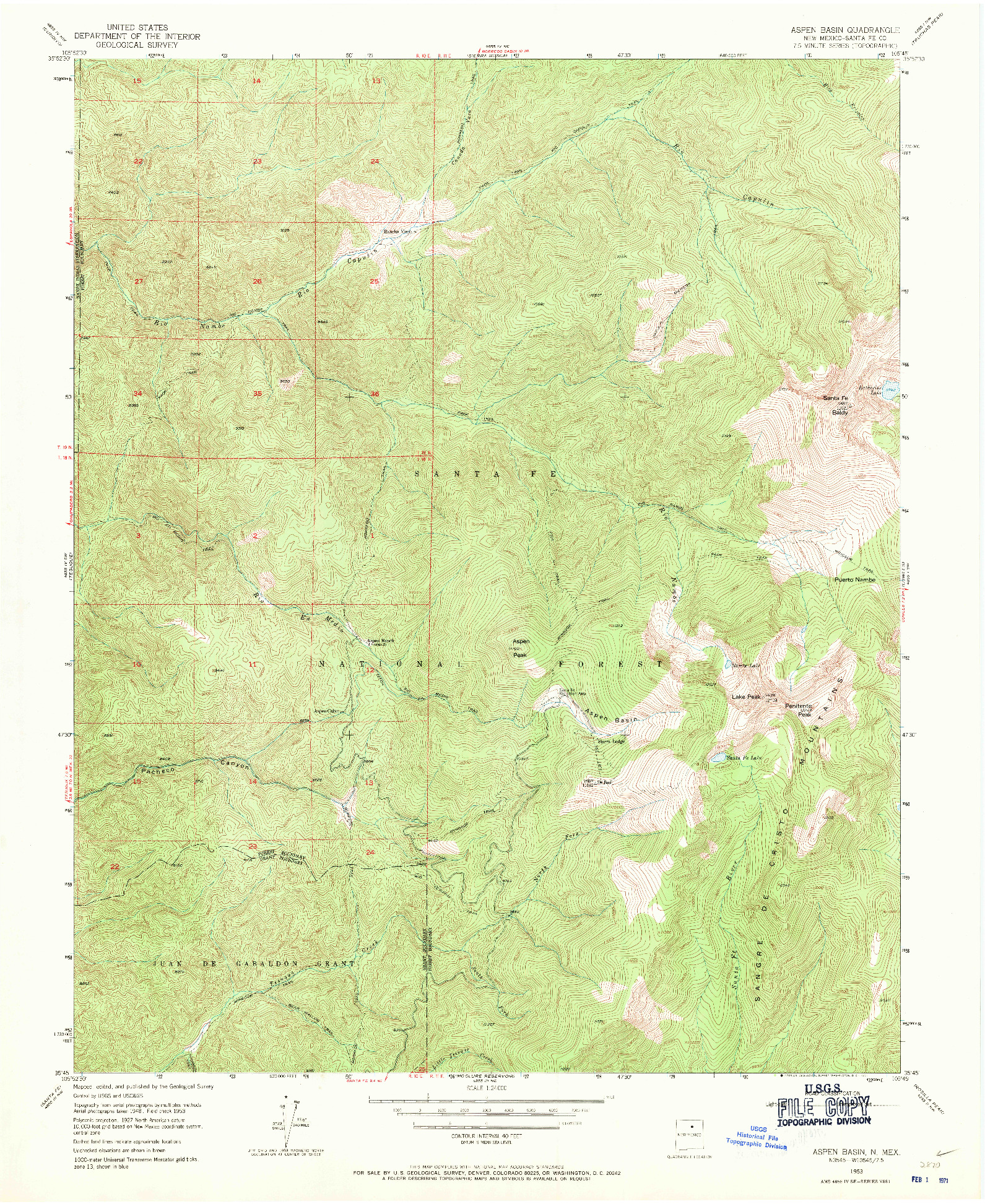 USGS 1:24000-SCALE QUADRANGLE FOR ASPEN BASIN, NM 1953