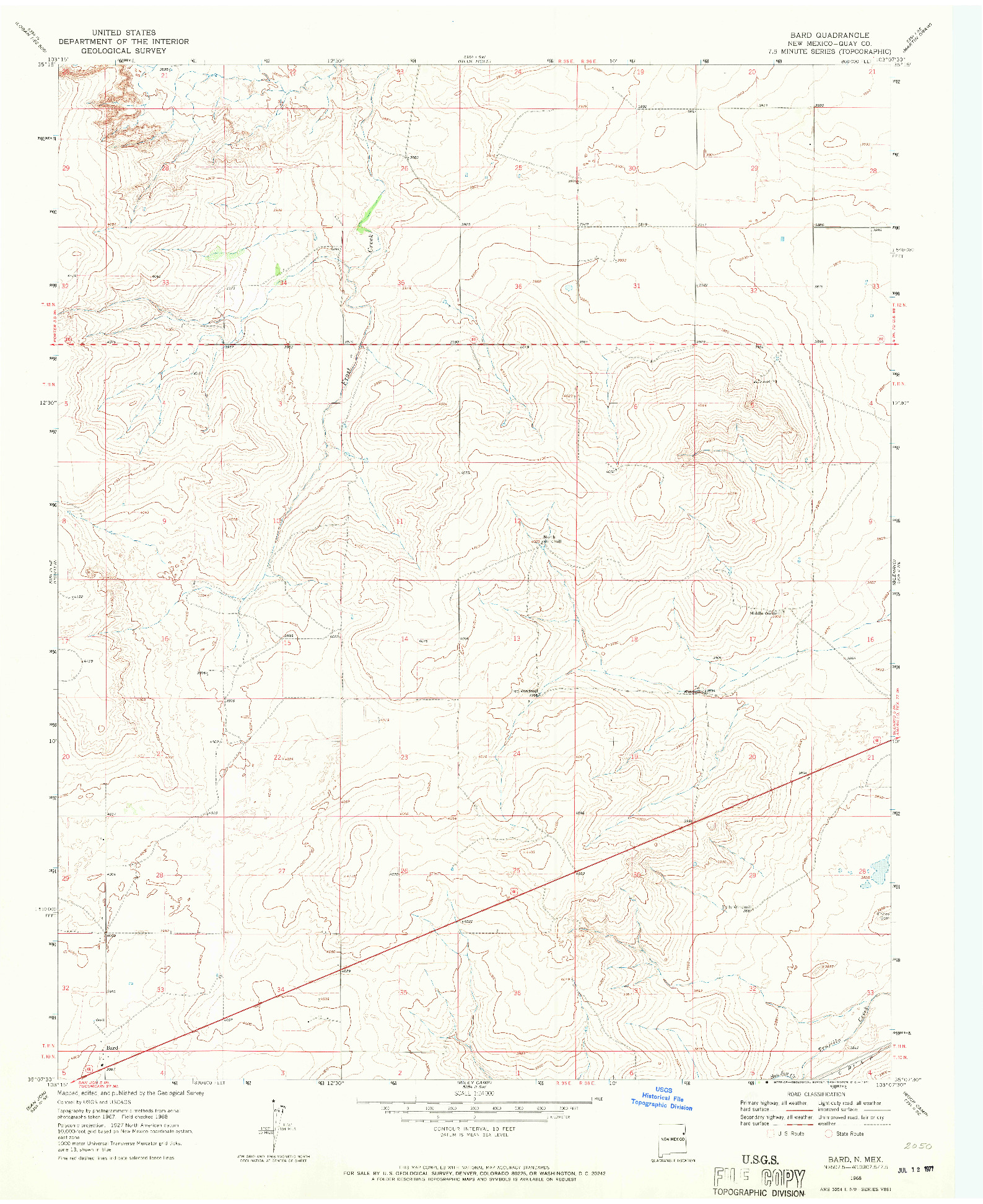 USGS 1:24000-SCALE QUADRANGLE FOR BARD, NM 1968