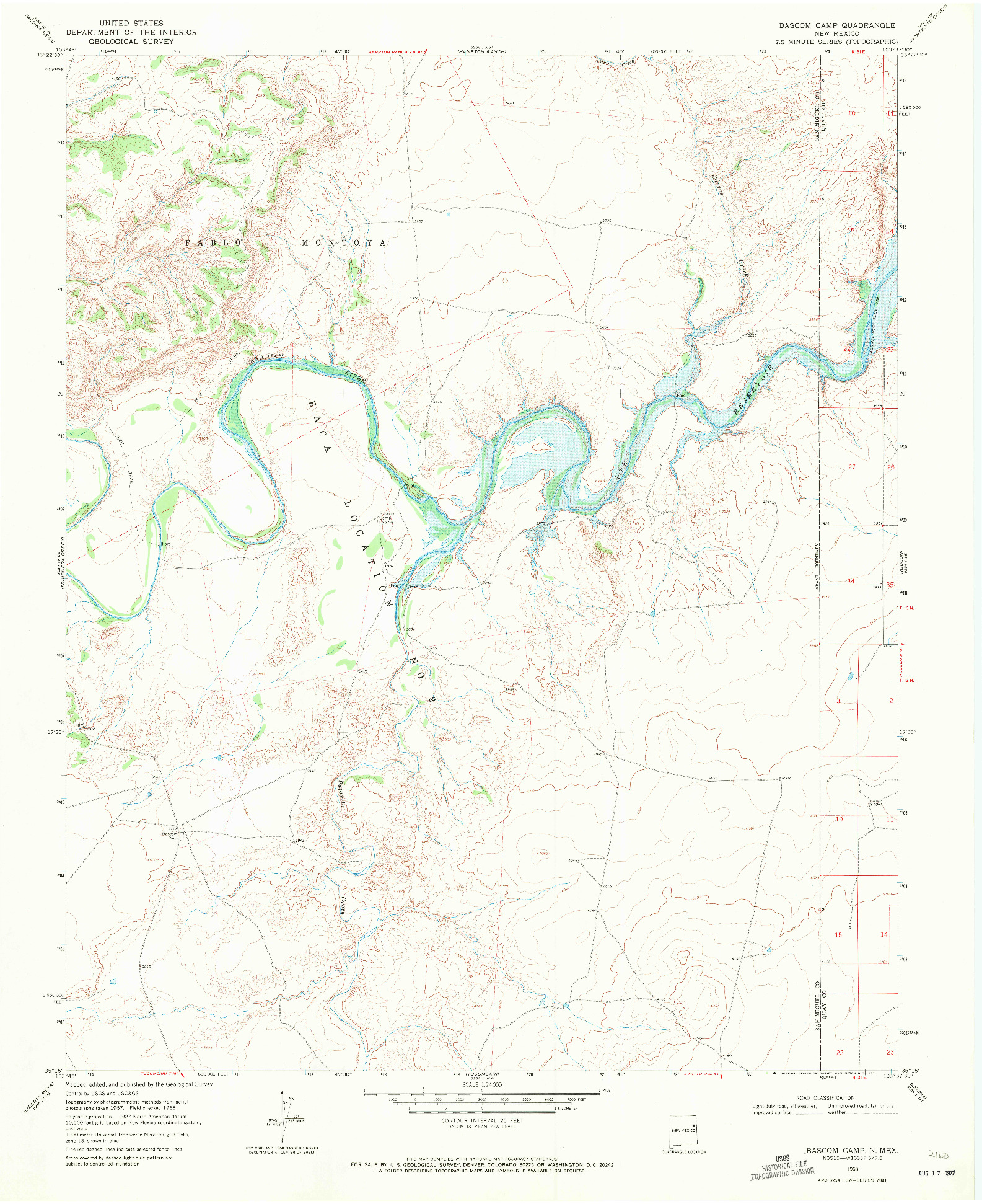 USGS 1:24000-SCALE QUADRANGLE FOR BASCOM CAMP, NM 1968