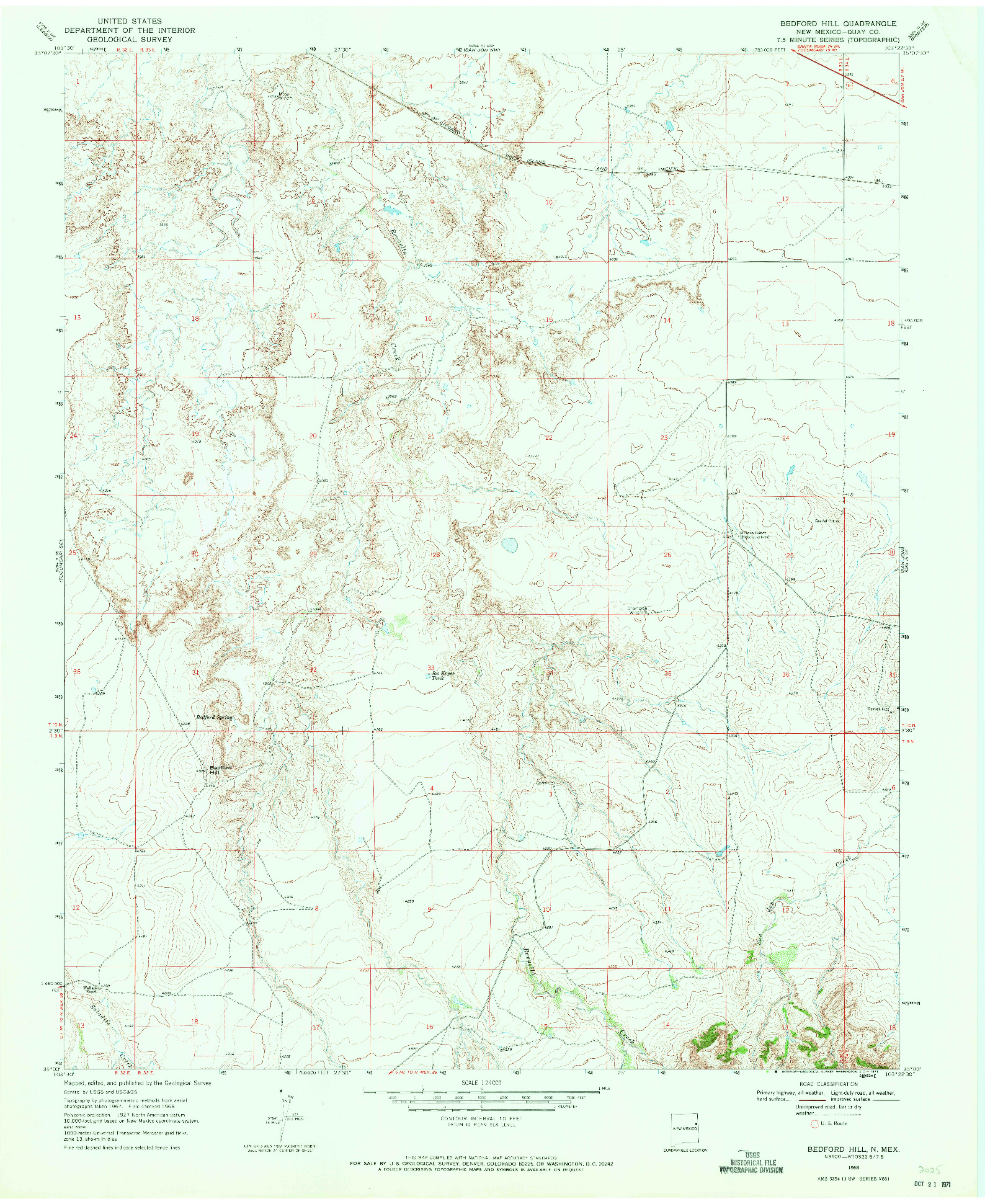 USGS 1:24000-SCALE QUADRANGLE FOR BEDFORD HILL, NM 1968