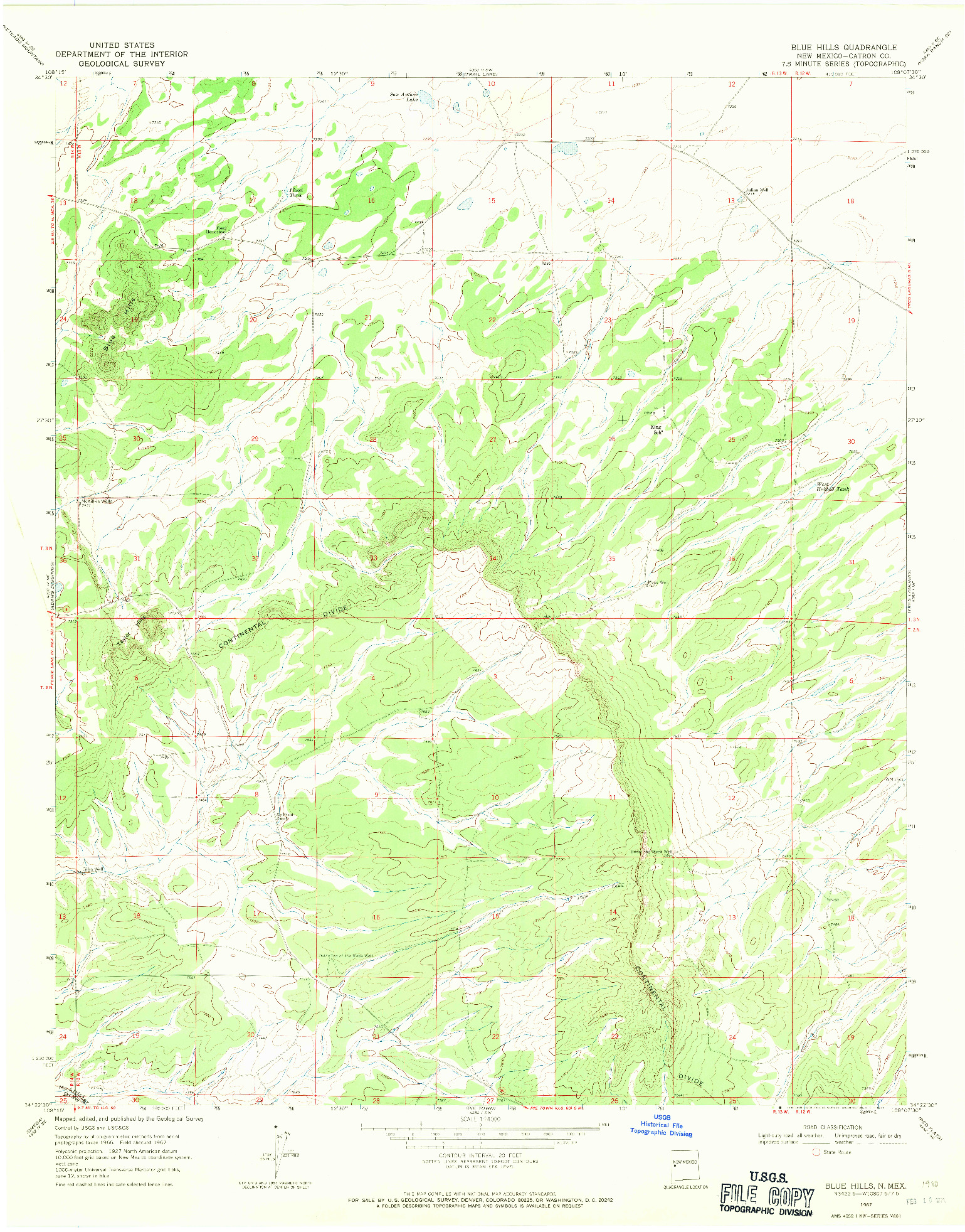 USGS 1:24000-SCALE QUADRANGLE FOR BLUE HILLS, NM 1967