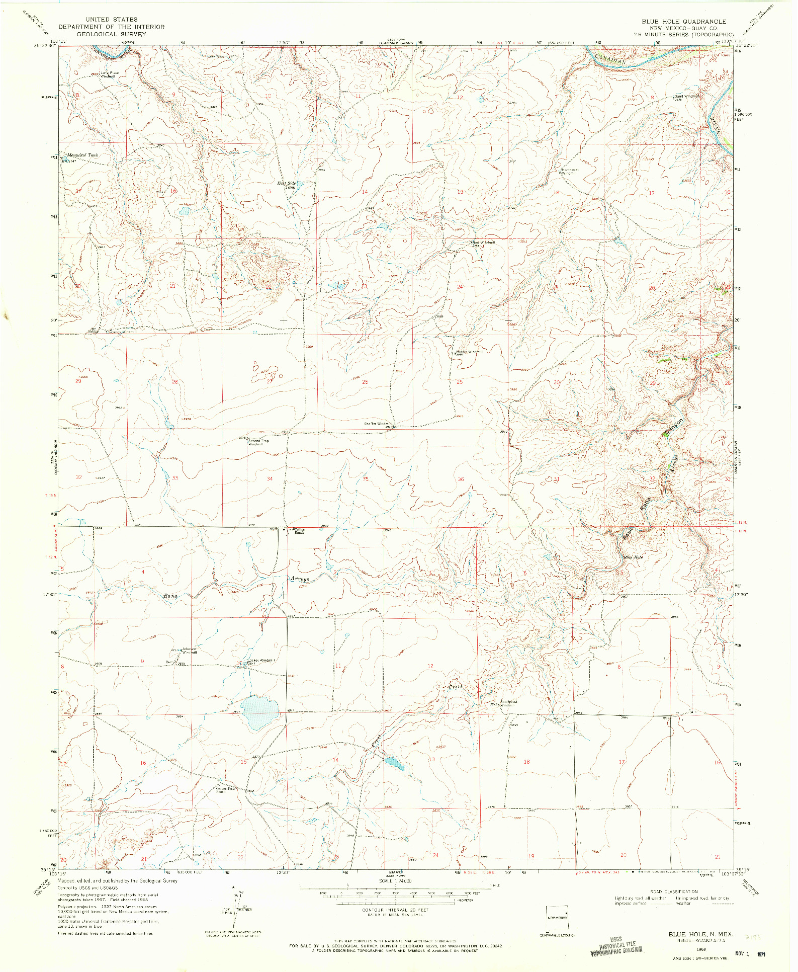 USGS 1:24000-SCALE QUADRANGLE FOR BLUE HOLE, NM 1968