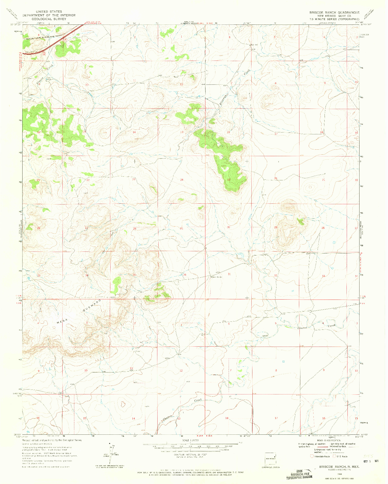 USGS 1:24000-SCALE QUADRANGLE FOR BRISCOE RANCH, NM 1968