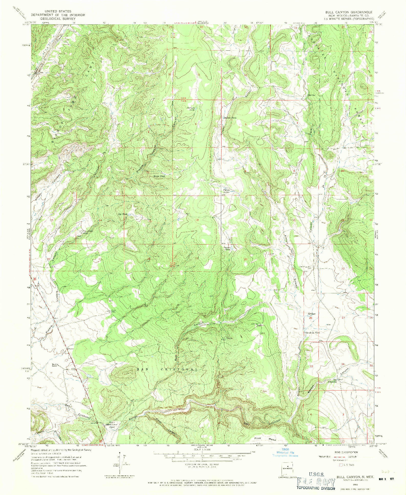 USGS 1:24000-SCALE QUADRANGLE FOR BULL CANYON, NM 1966