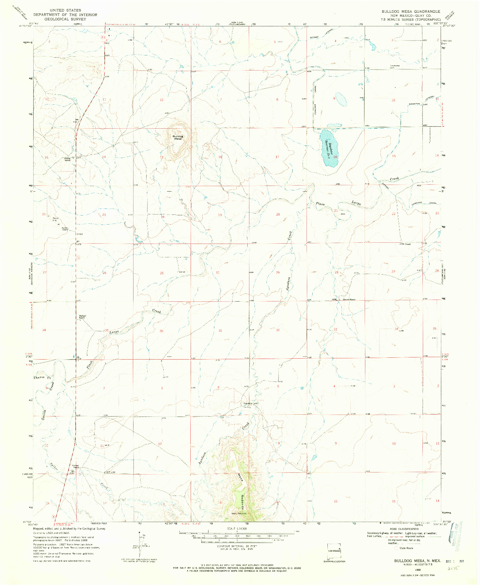 USGS 1:24000-SCALE QUADRANGLE FOR BULLDOG MESA, NM 1968