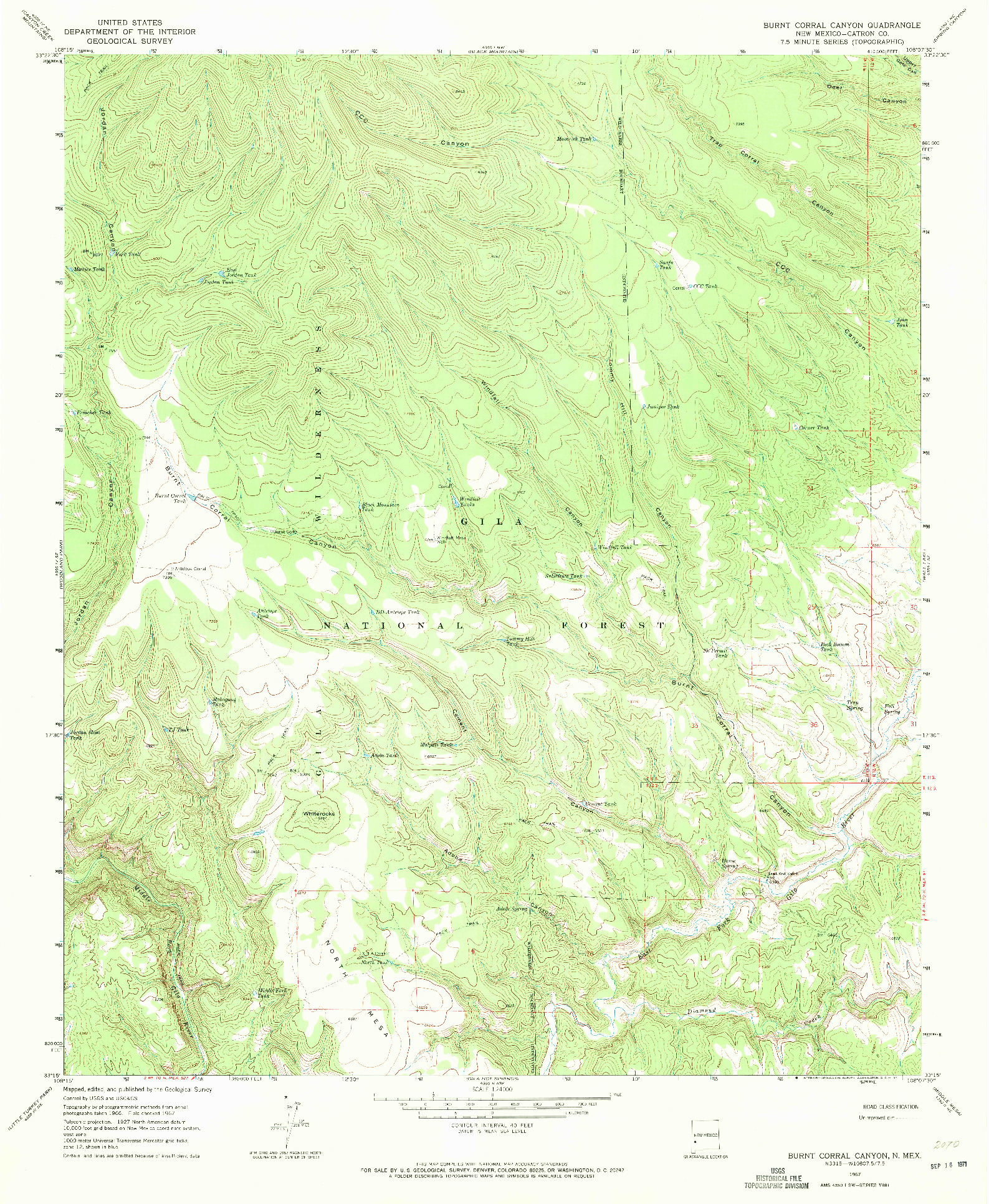 USGS 1:24000-SCALE QUADRANGLE FOR BURNT CORRAL CANYON, NM 1967
