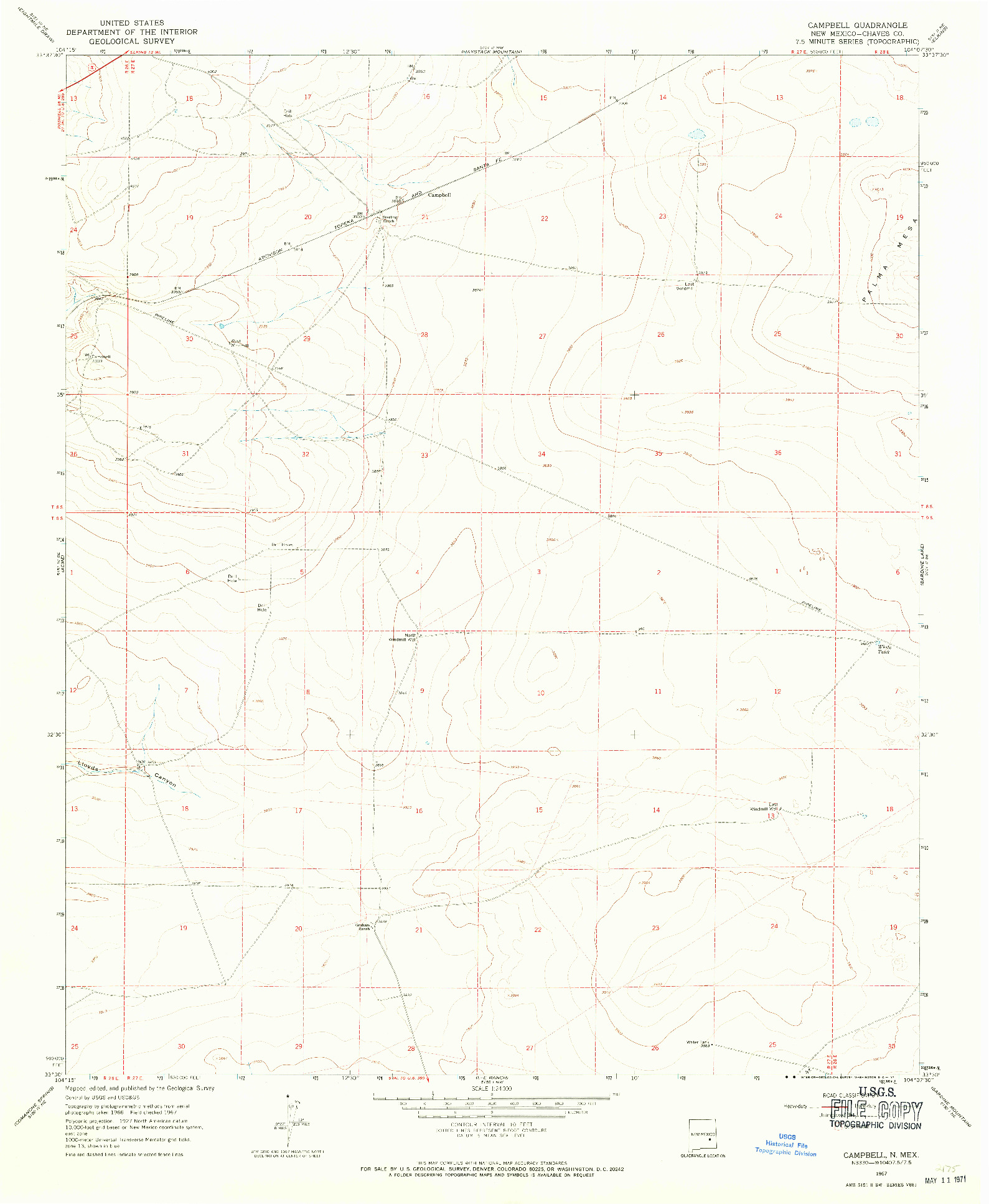 USGS 1:24000-SCALE QUADRANGLE FOR CAMPBELL, NM 1967