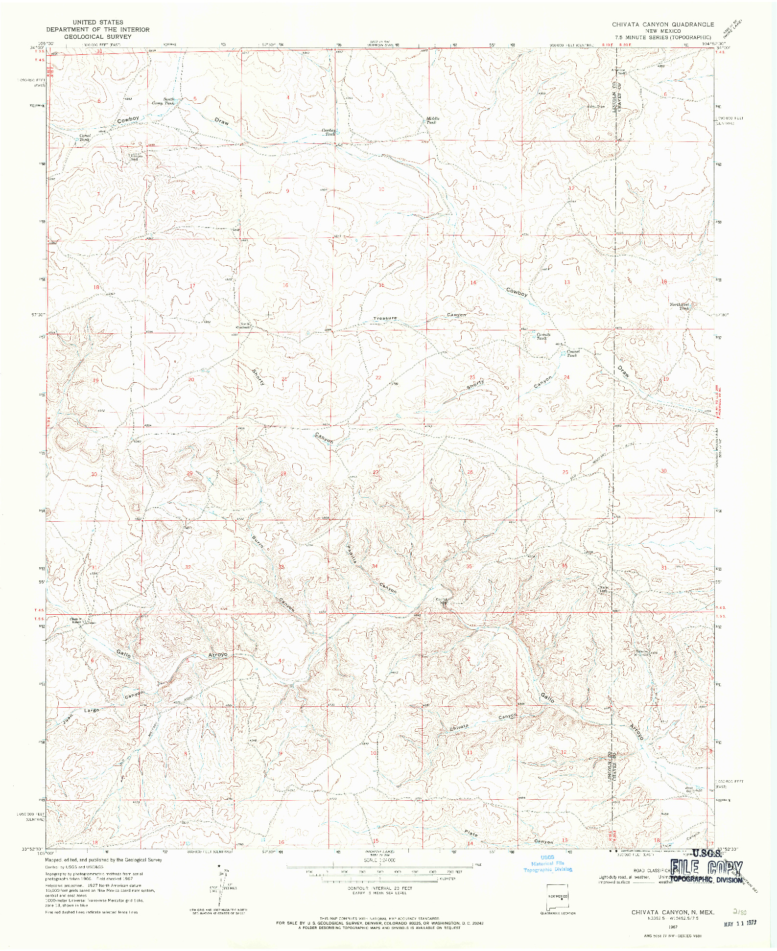 USGS 1:24000-SCALE QUADRANGLE FOR CHIVATA CANYON, NM 1967
