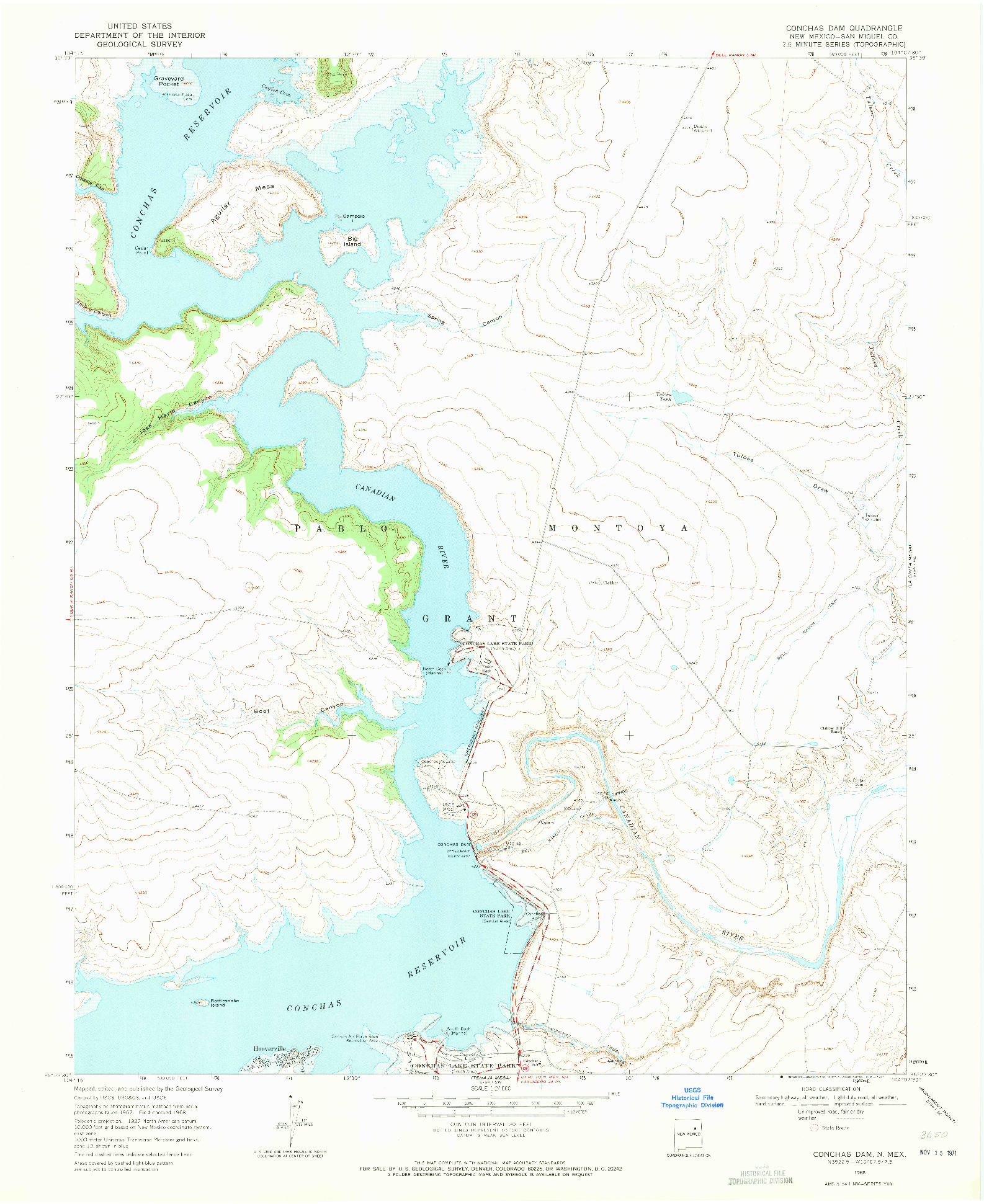 USGS 1:24000-SCALE QUADRANGLE FOR CONCHAS DAM, NM 1968
