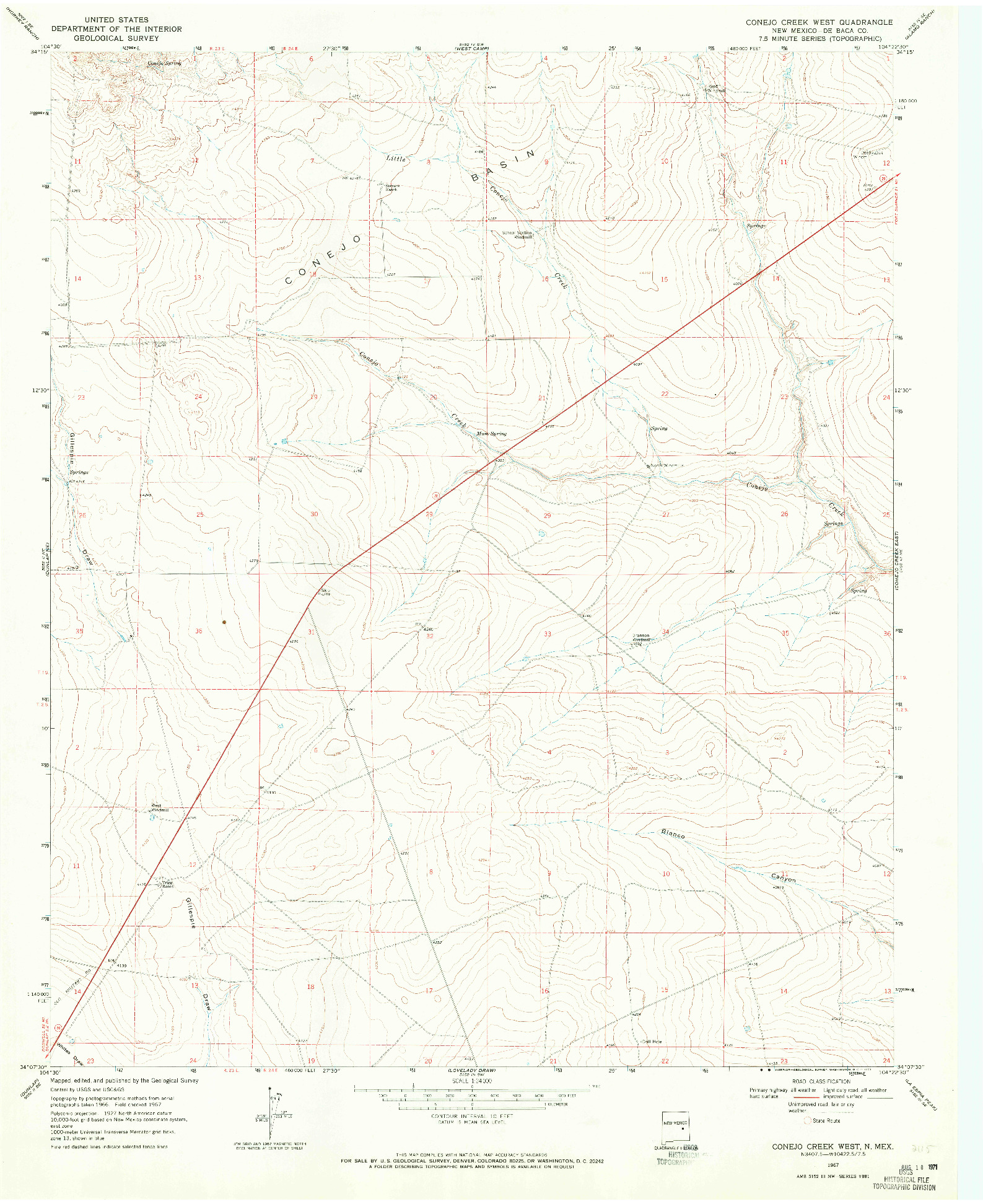 USGS 1:24000-SCALE QUADRANGLE FOR CONEJO CREEK WEST, NM 1967