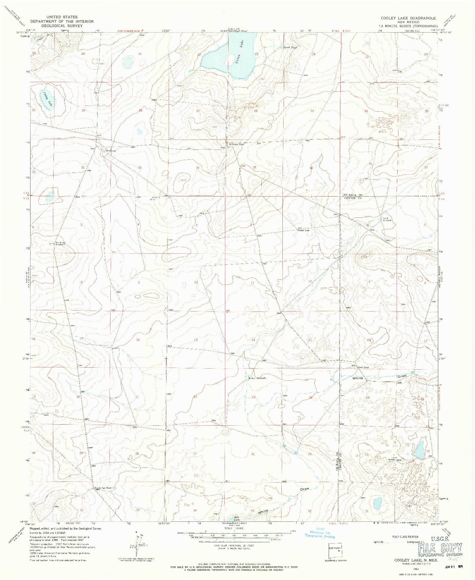 USGS 1:24000-SCALE QUADRANGLE FOR COOLEY LAKE, NM 1967