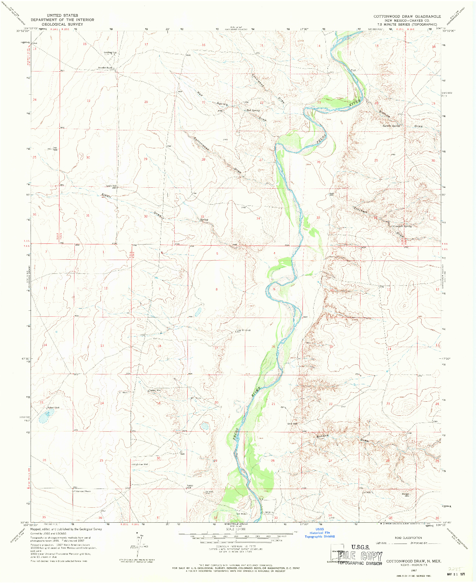 USGS 1:24000-SCALE QUADRANGLE FOR COTTONWOOD DRAW, NM 1967