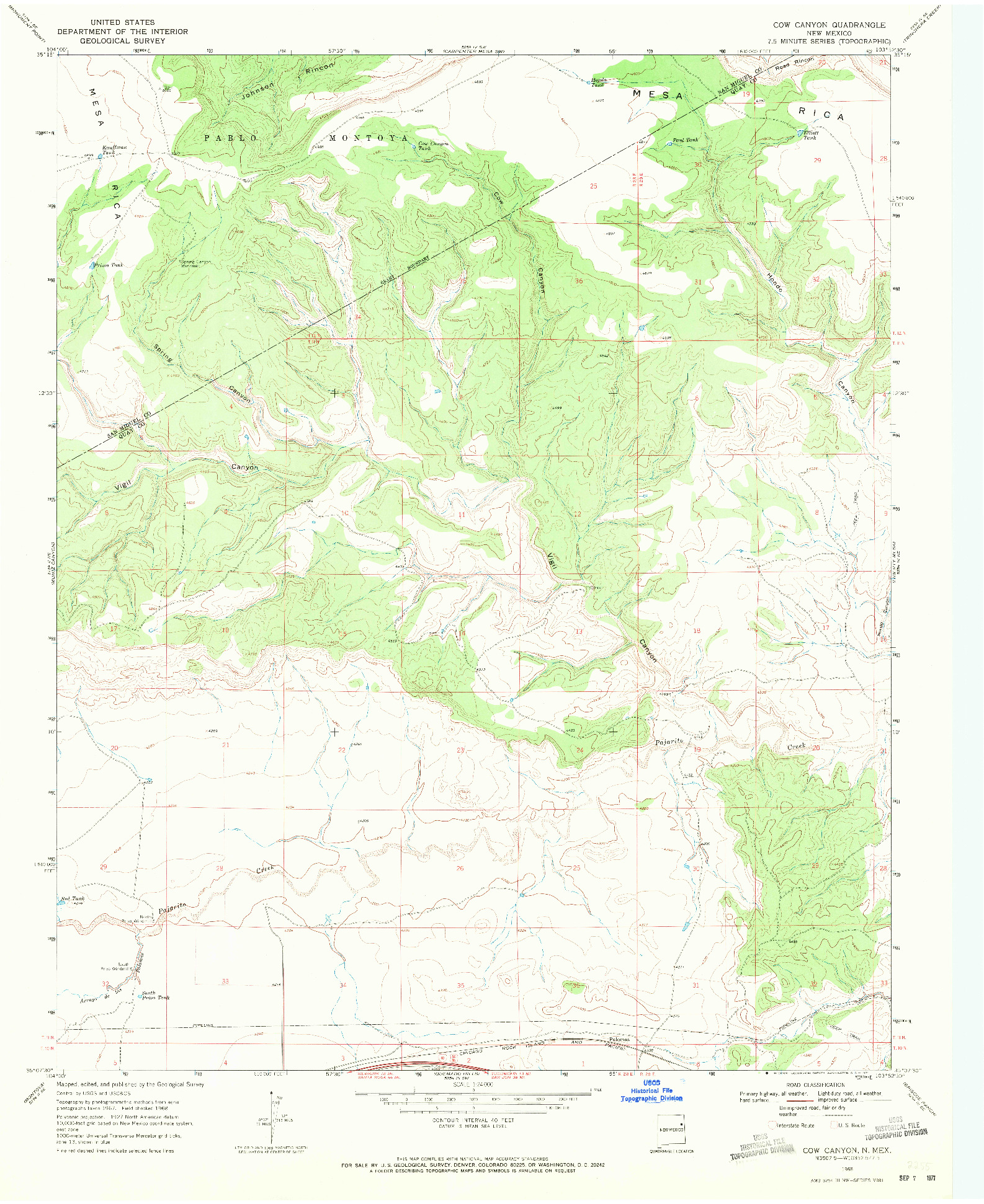 USGS 1:24000-SCALE QUADRANGLE FOR COW CANYON, NM 1968