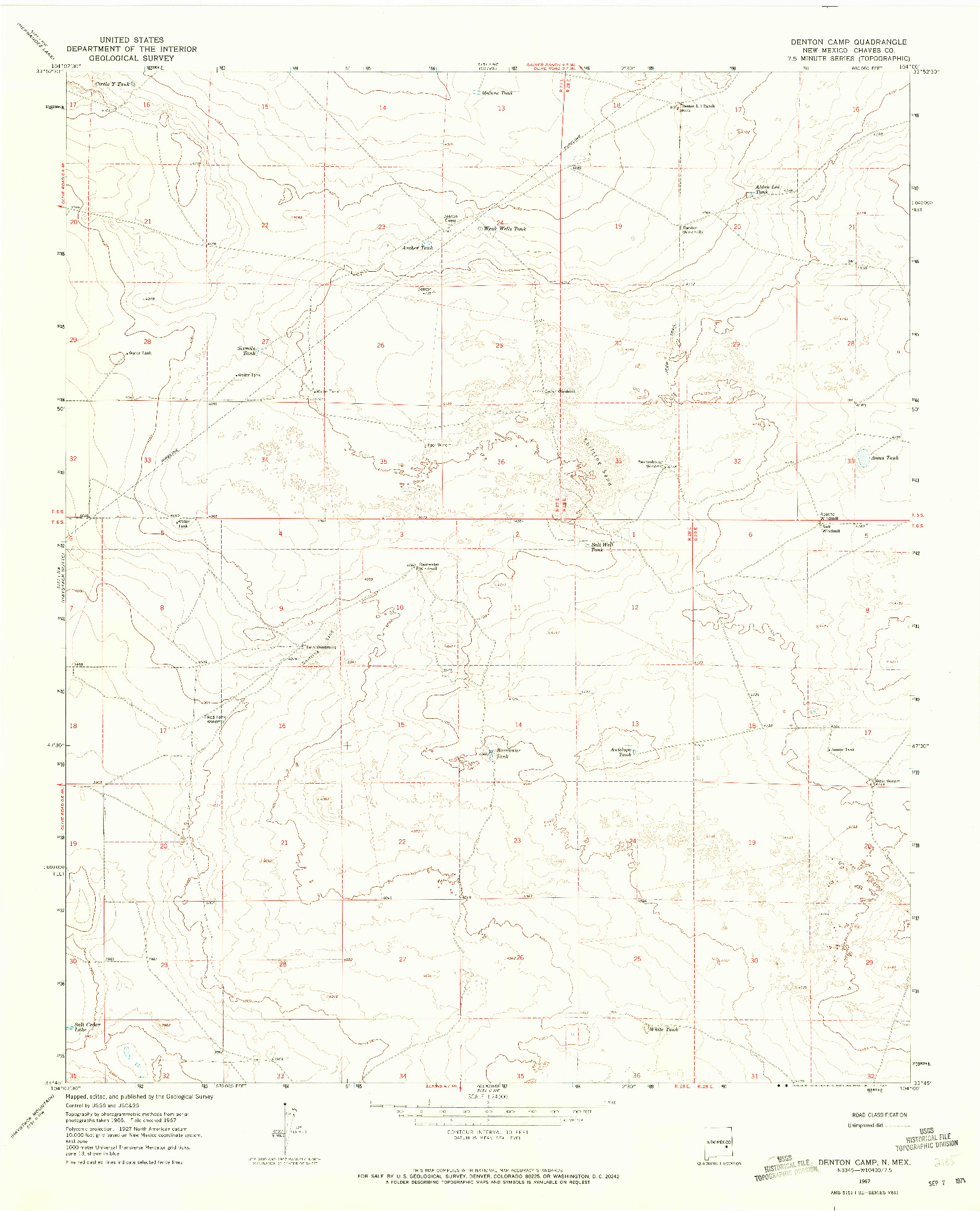 USGS 1:24000-SCALE QUADRANGLE FOR DENTON CAMP, NM 1967
