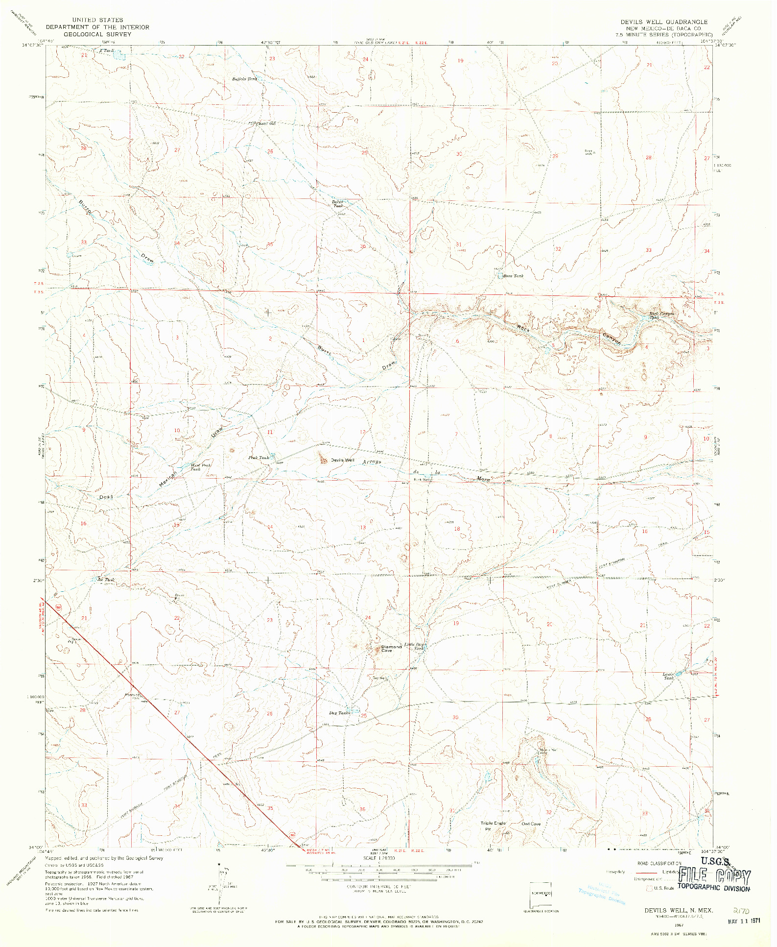 USGS 1:24000-SCALE QUADRANGLE FOR DEVILS WELL, NM 1967