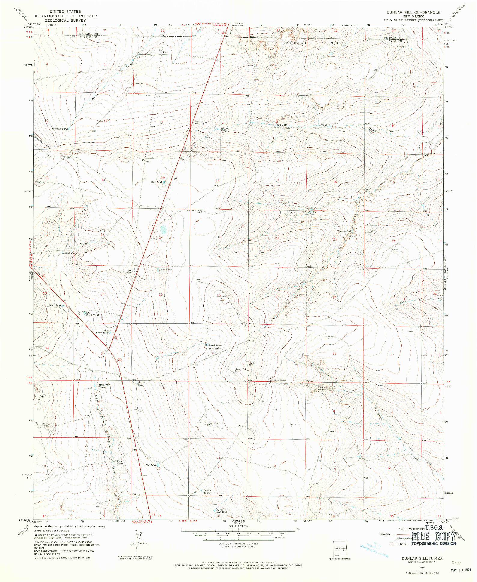 USGS 1:24000-SCALE QUADRANGLE FOR DUNLAP SILL, NM 1967