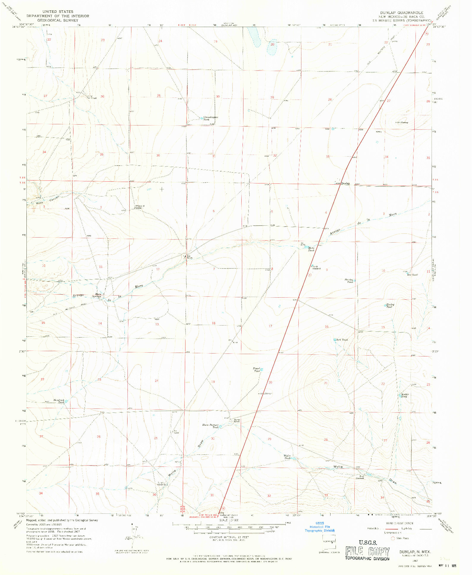 USGS 1:24000-SCALE QUADRANGLE FOR DUNLAP, NM 1967
