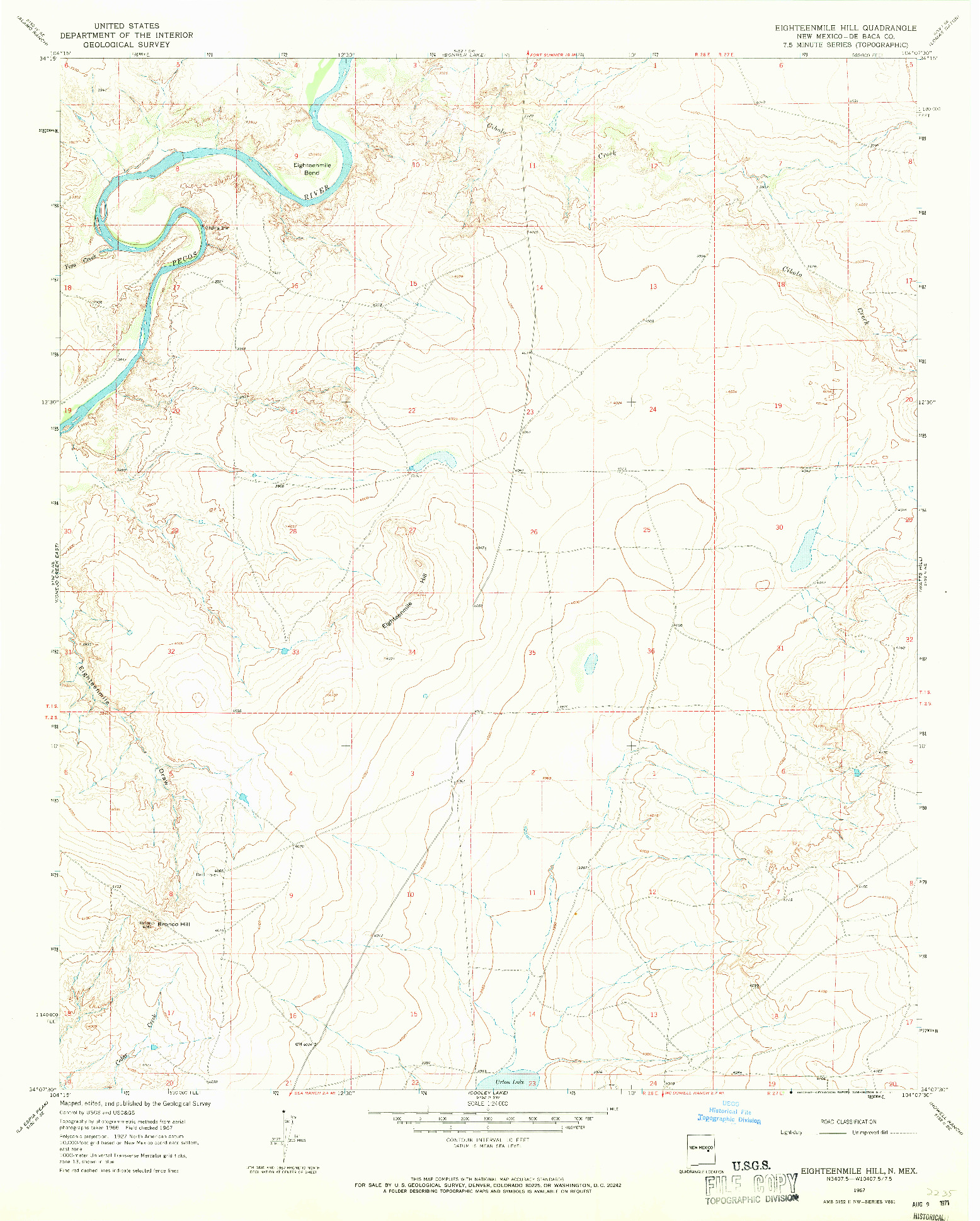 USGS 1:24000-SCALE QUADRANGLE FOR EIGHTEENMILE HILL, NM 1967