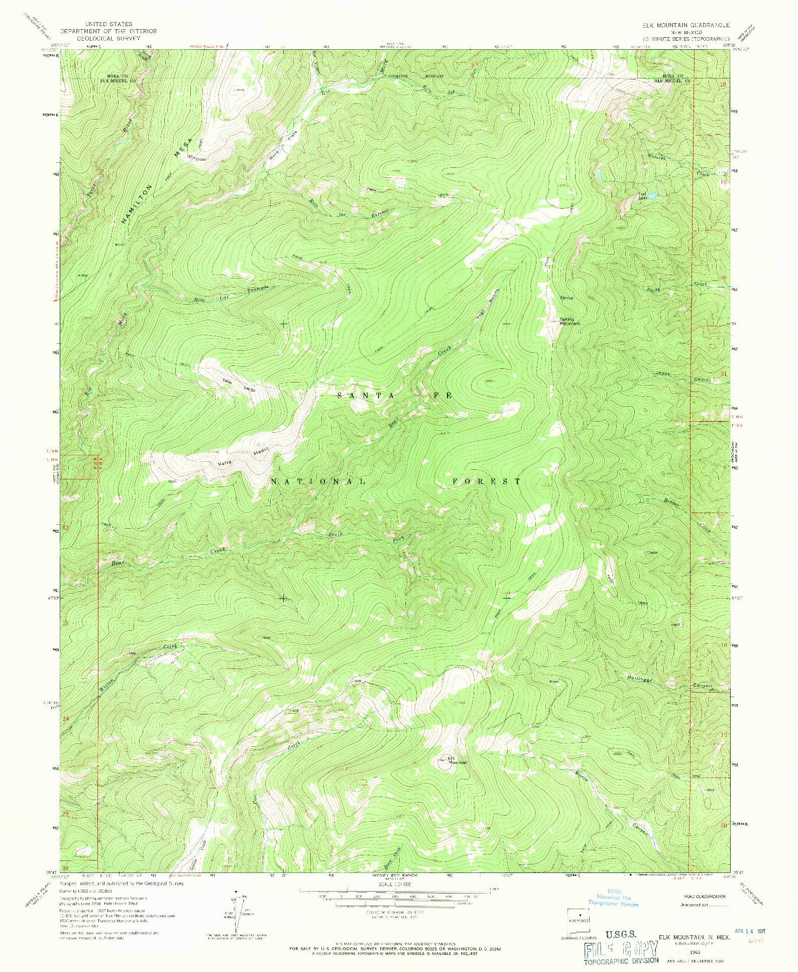 USGS 1:24000-SCALE QUADRANGLE FOR ELK MOUNTAIN, NM 1963
