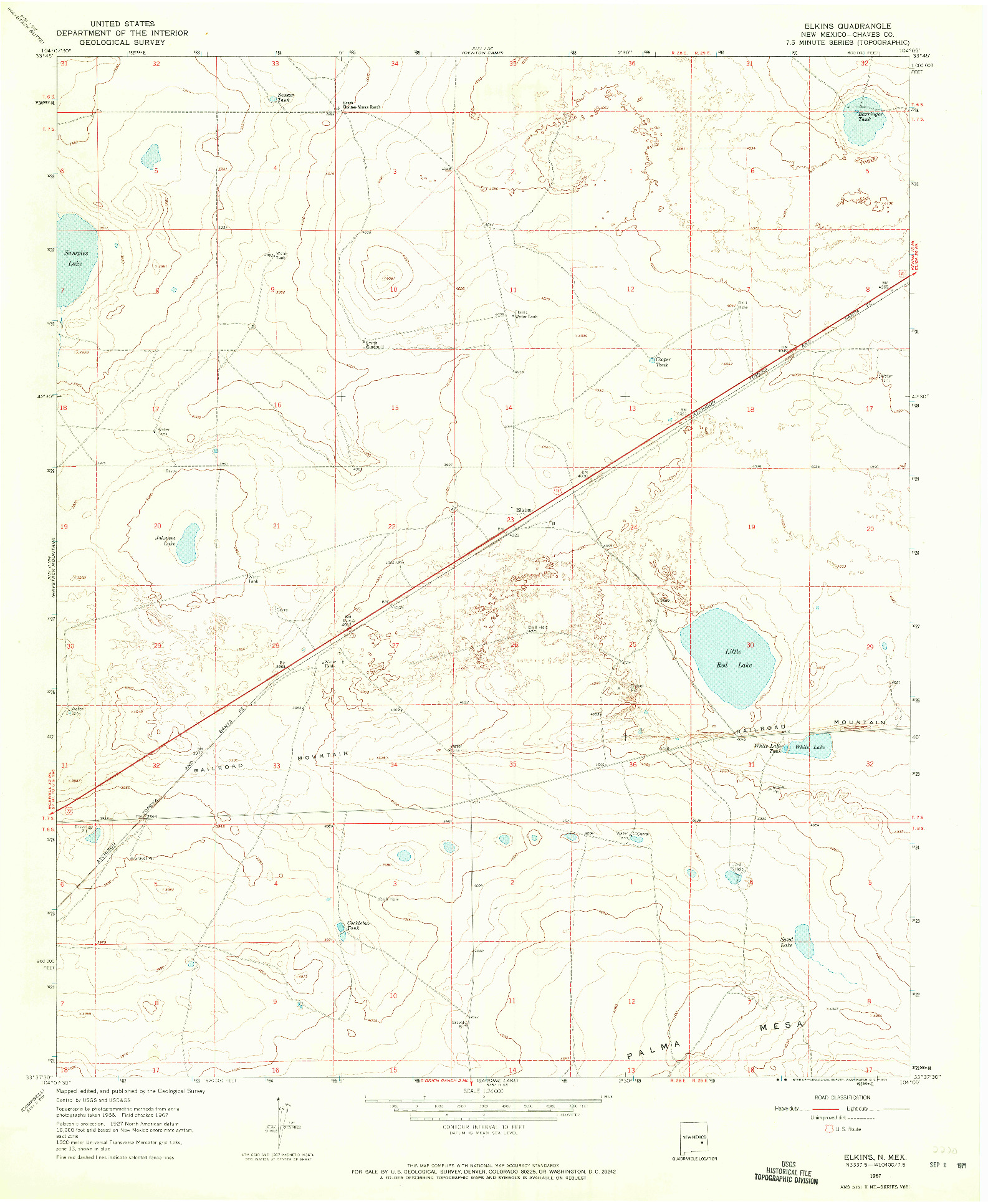 USGS 1:24000-SCALE QUADRANGLE FOR ELKINS, NM 1967