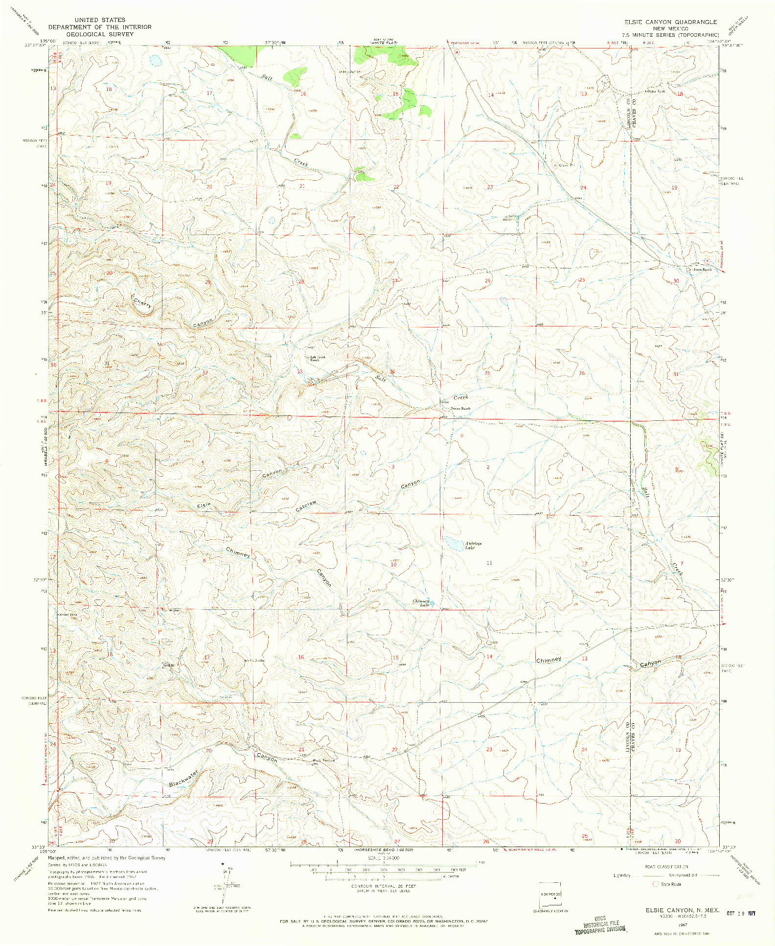 USGS 1:24000-SCALE QUADRANGLE FOR ELSIE CANYON, NM 1967