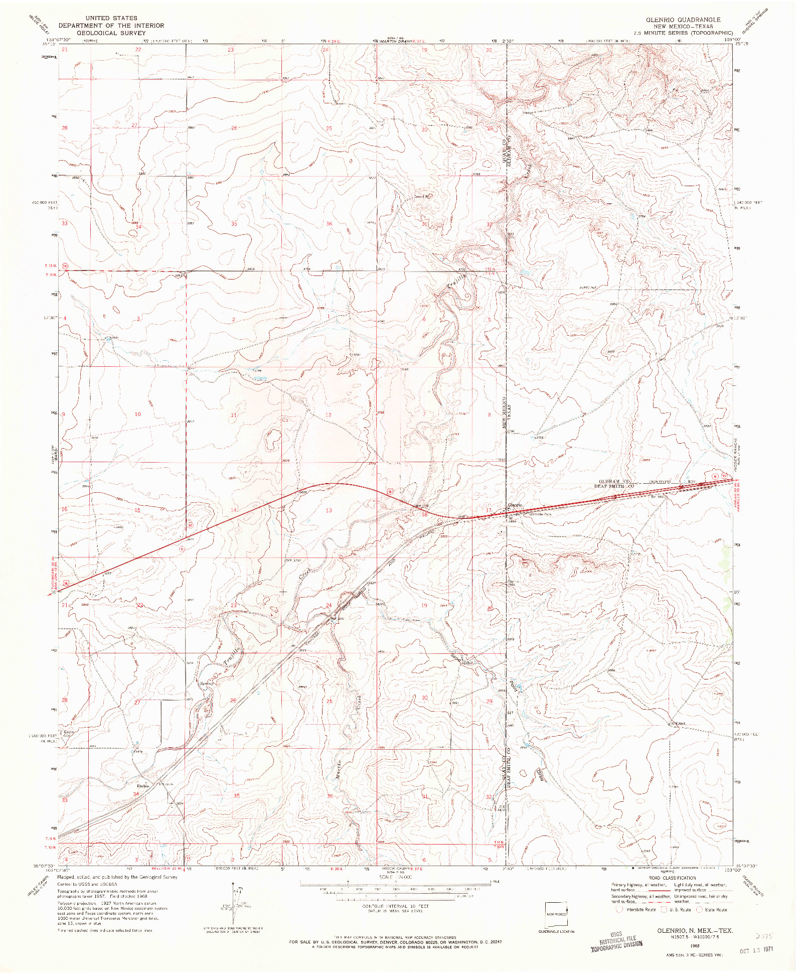 USGS 1:24000-SCALE QUADRANGLE FOR GLENRIO, NM 1968