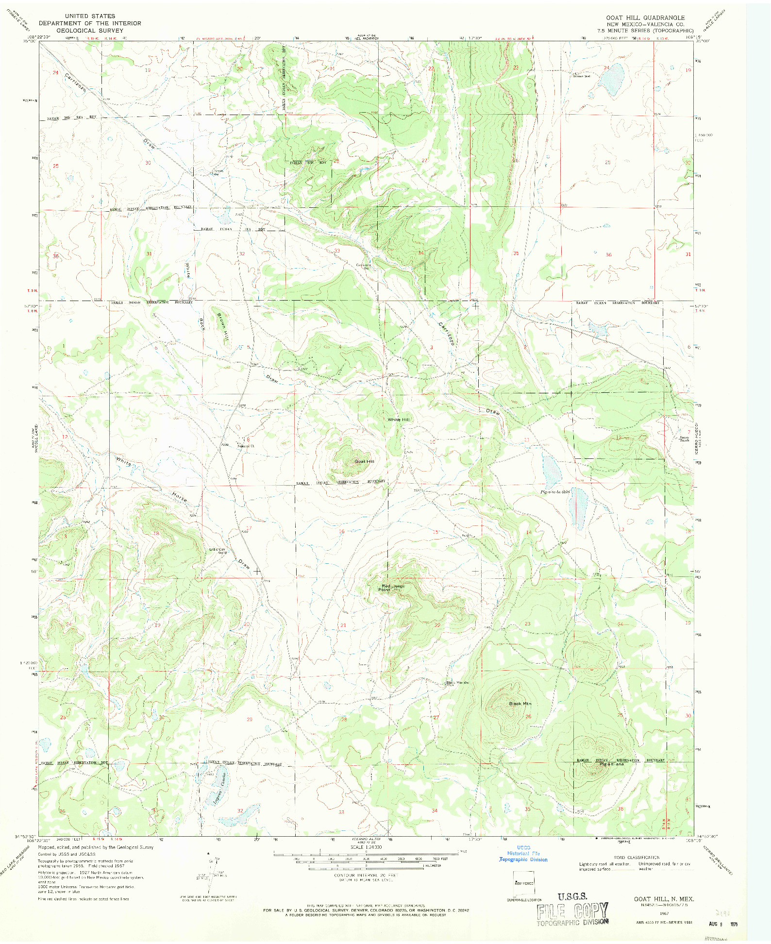USGS 1:24000-SCALE QUADRANGLE FOR GOAT HILL, NM 1967