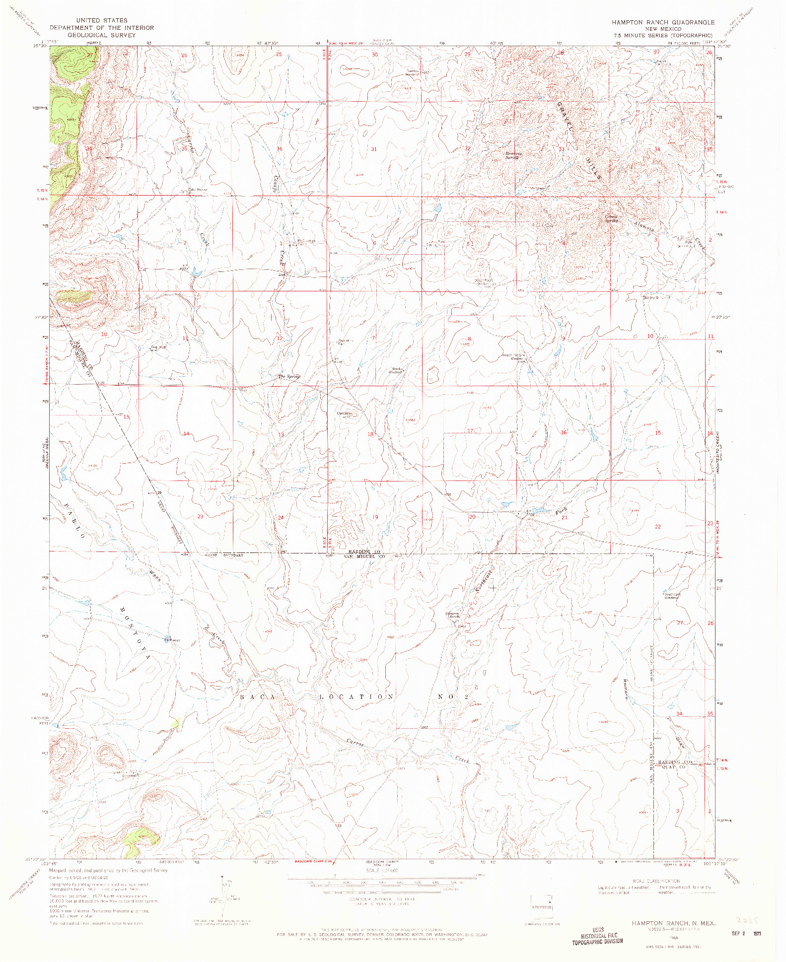 USGS 1:24000-SCALE QUADRANGLE FOR HAMPTON RANCH, NM 1968