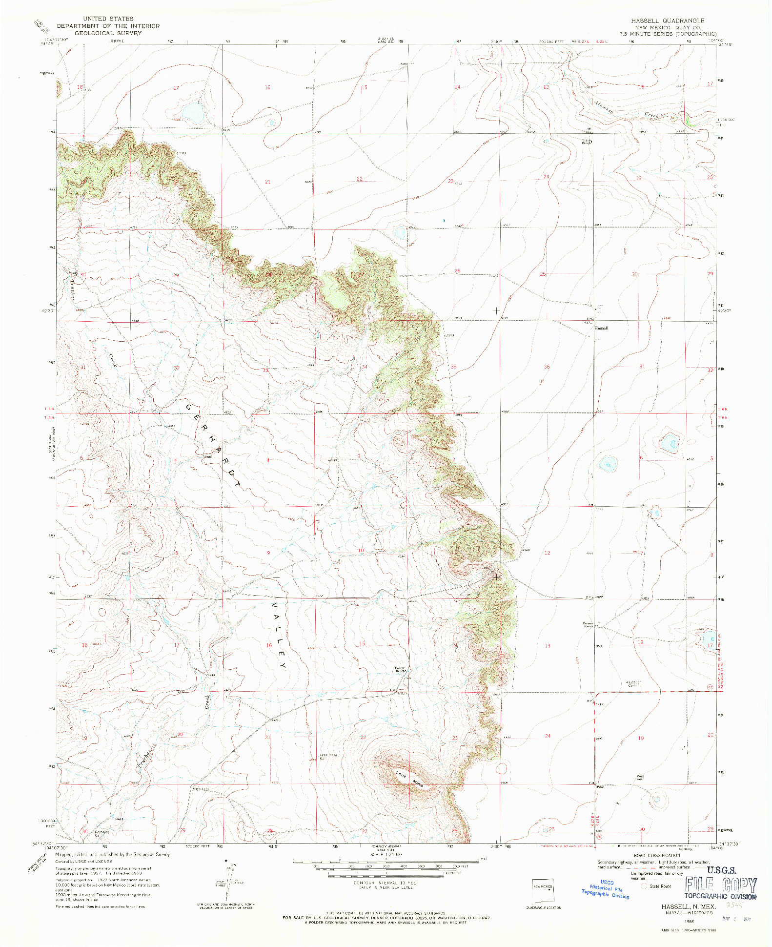 USGS 1:24000-SCALE QUADRANGLE FOR HASSELL, NM 1968