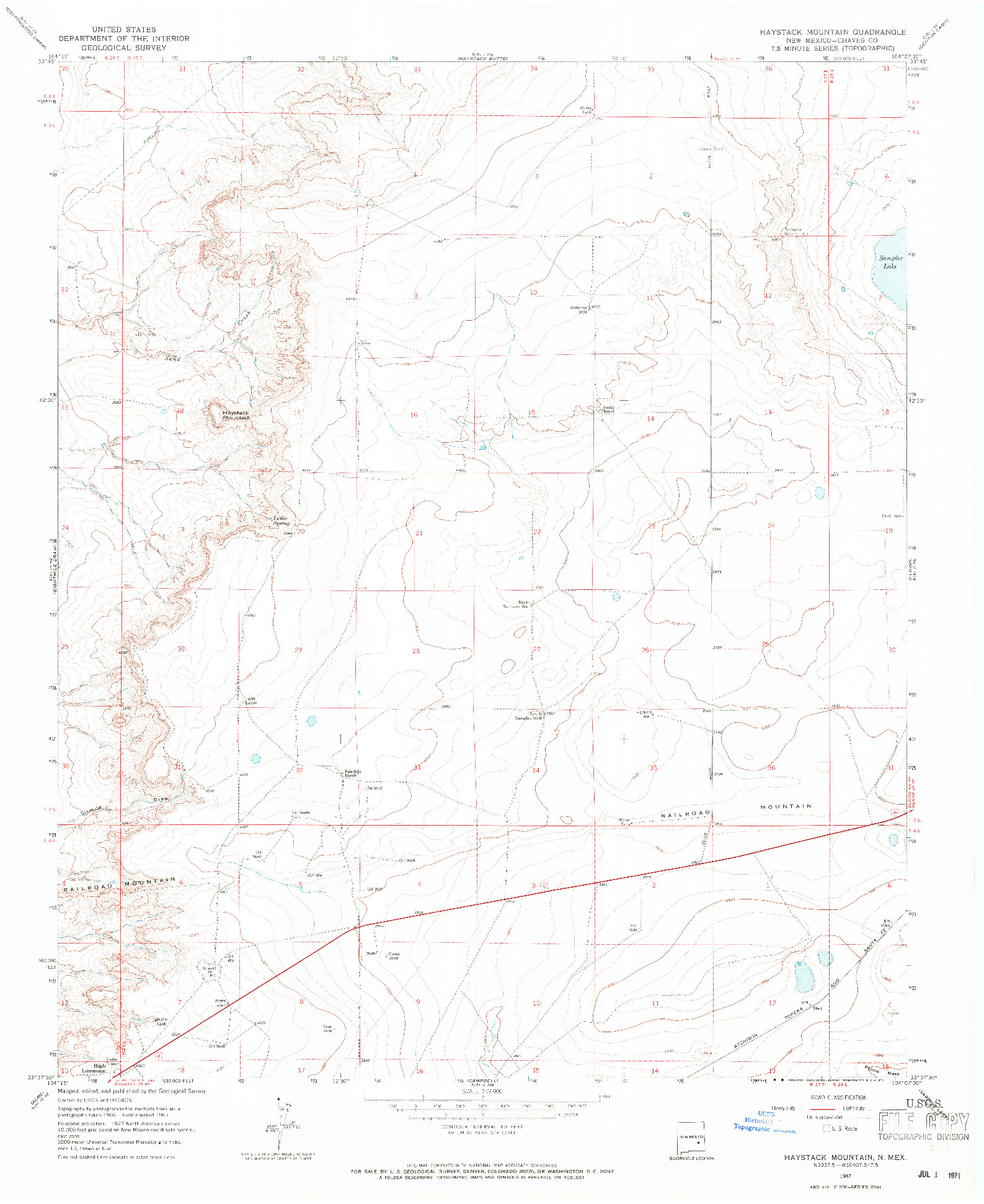 USGS 1:24000-SCALE QUADRANGLE FOR HAYSTACK MOUNTAIN, NM 1967