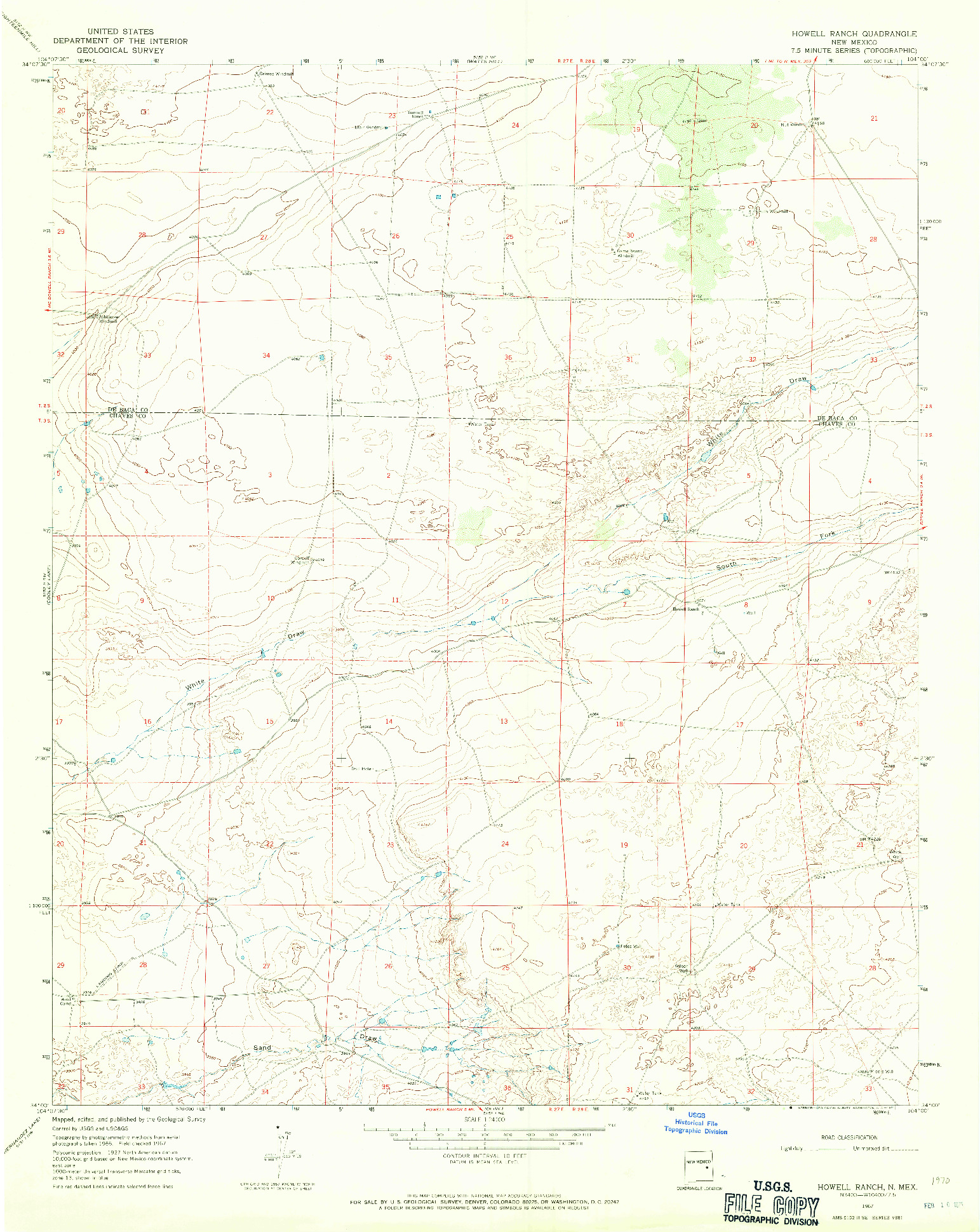 USGS 1:24000-SCALE QUADRANGLE FOR HOWELL RANCH, NM 1967