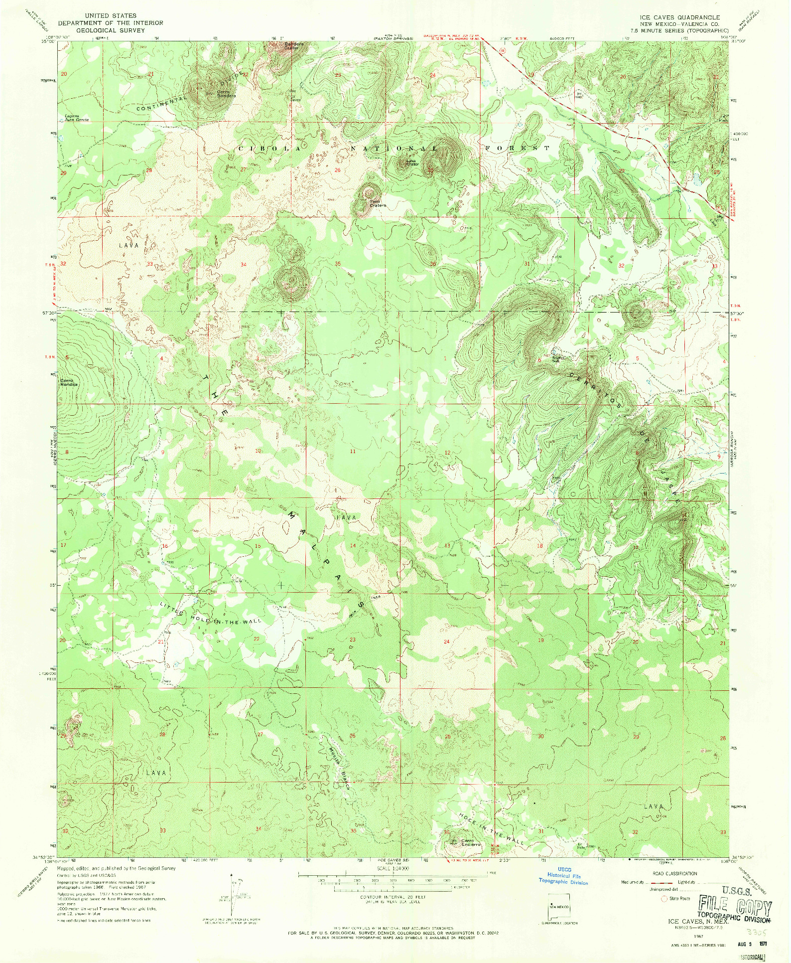 USGS 1:24000-SCALE QUADRANGLE FOR ICE CAVES, NM 1967