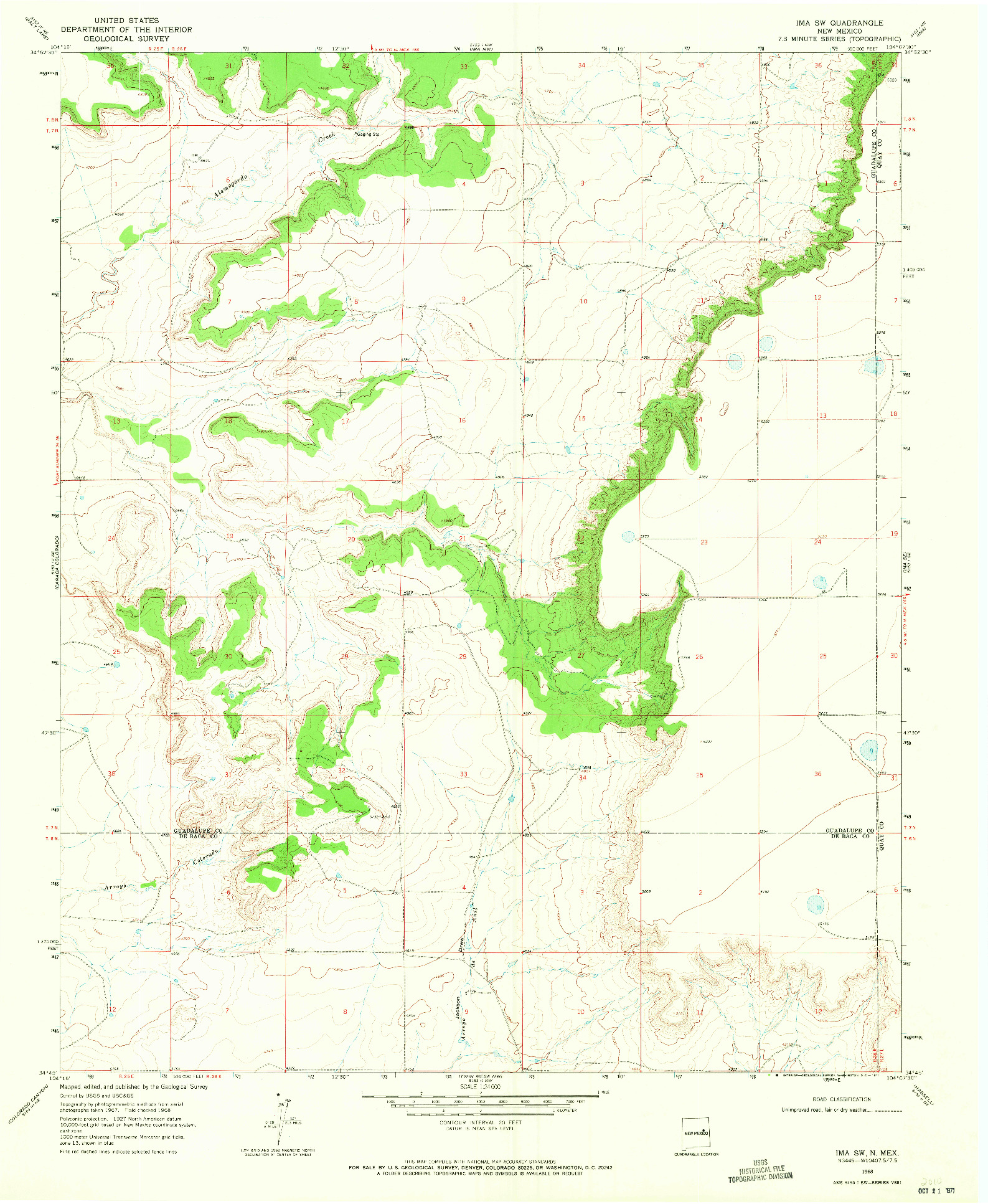 USGS 1:24000-SCALE QUADRANGLE FOR IMA SW, NM 1968