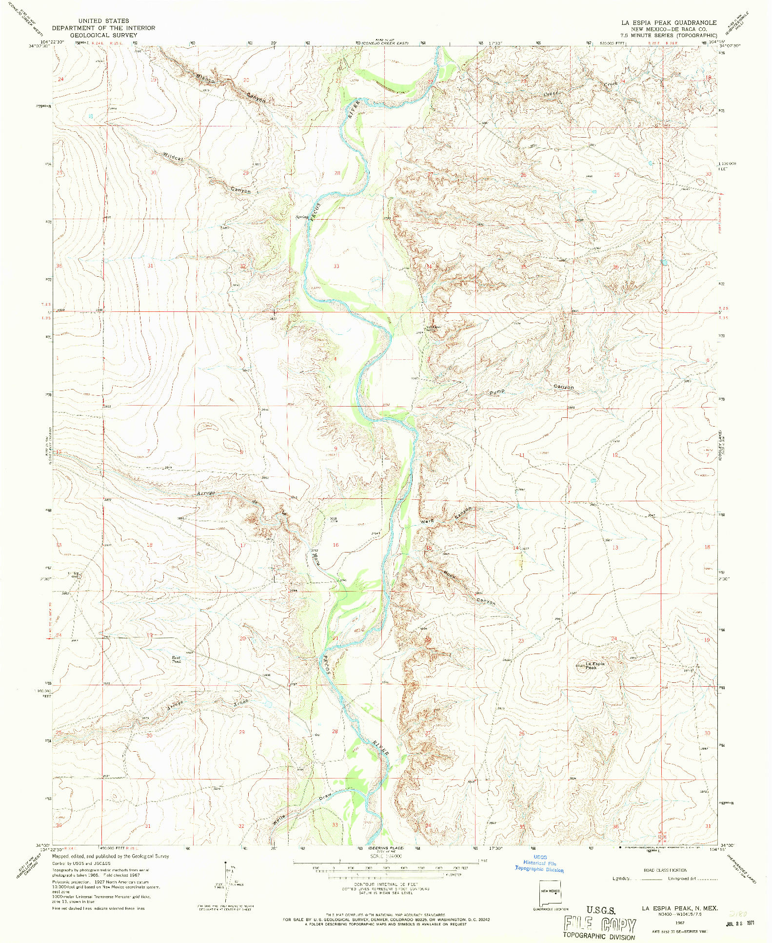 USGS 1:24000-SCALE QUADRANGLE FOR LA ESPIA PEAK, NM 1967