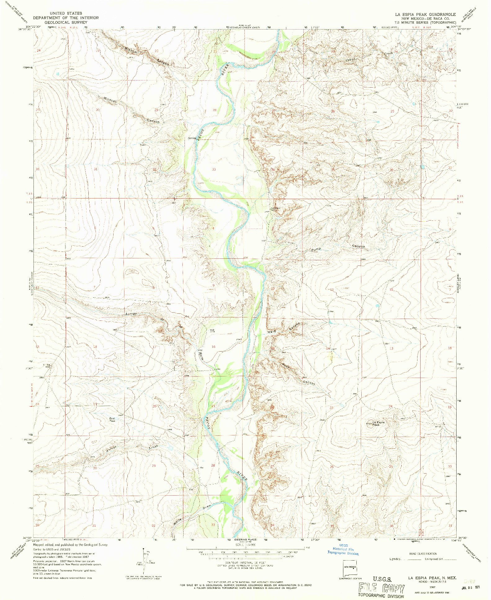 USGS 1:24000-SCALE QUADRANGLE FOR LA ESPIA PEAK, NM 1967
