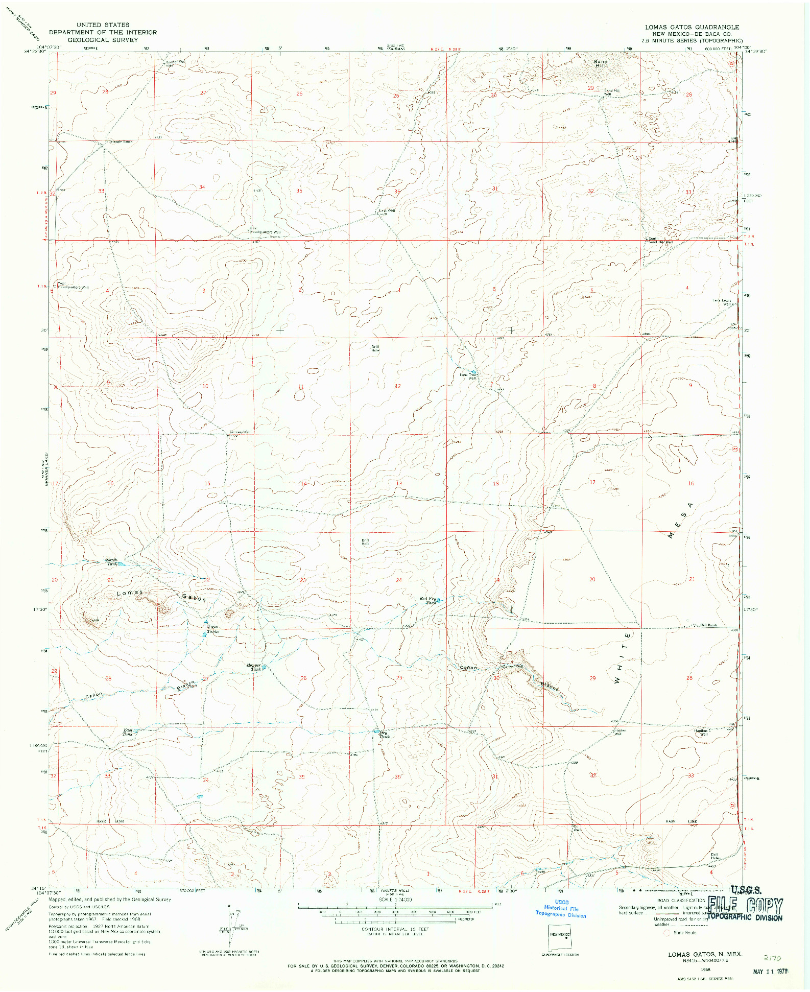 USGS 1:24000-SCALE QUADRANGLE FOR LOMAS GATOS, NM 1968