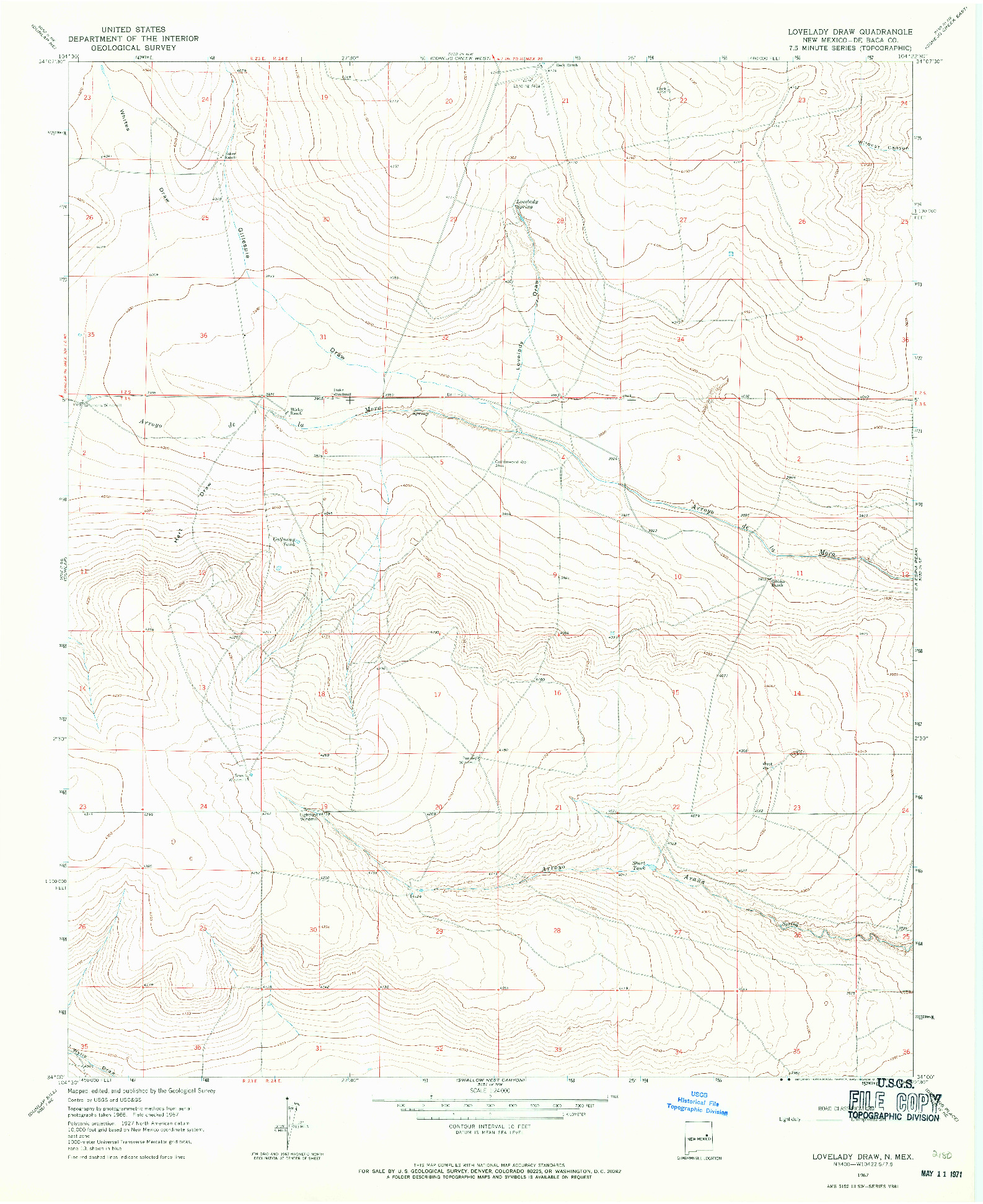 USGS 1:24000-SCALE QUADRANGLE FOR LOVELADY DRAW, NM 1967