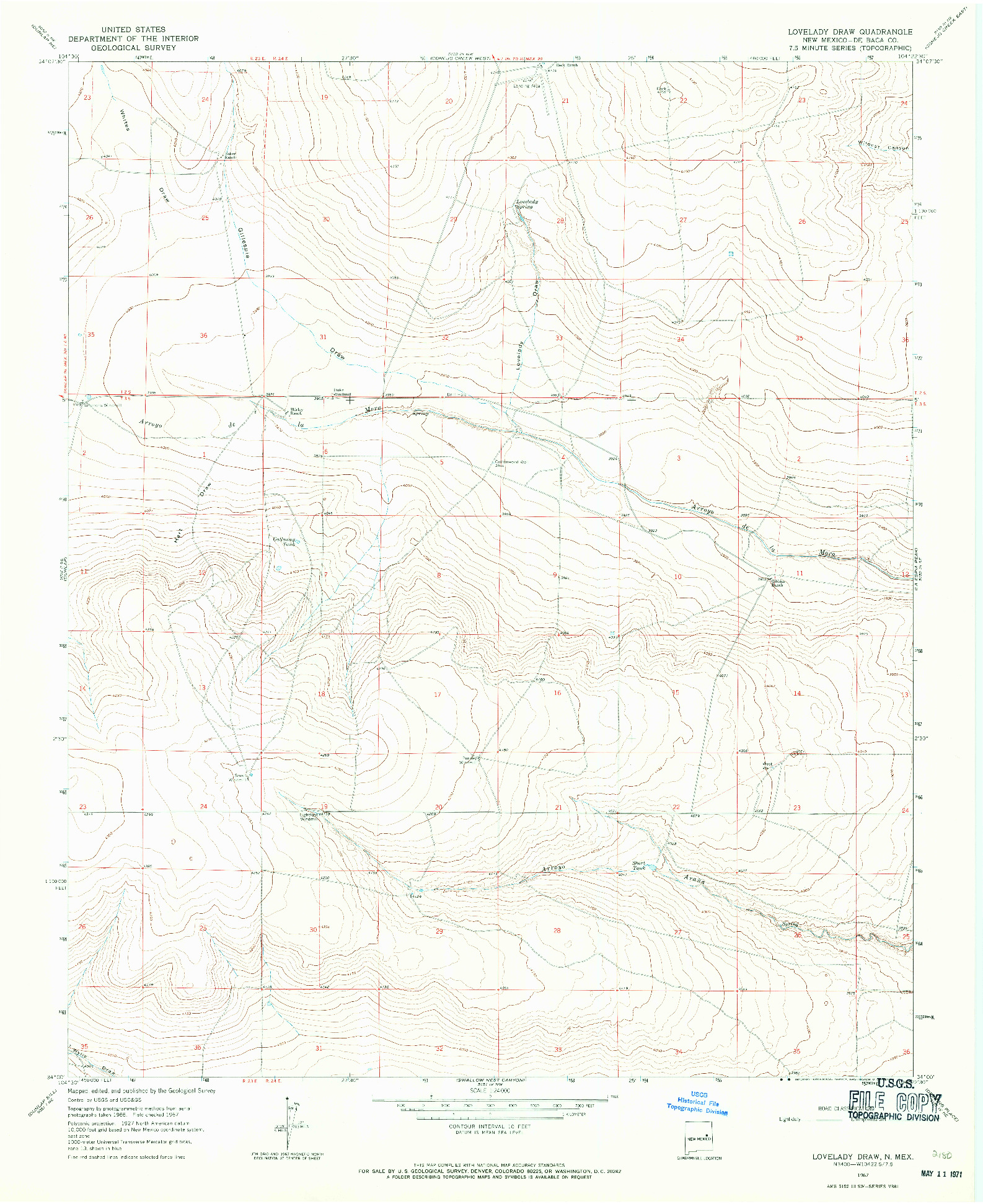 USGS 1:24000-SCALE QUADRANGLE FOR LOVELADY DRAW, NM 1967