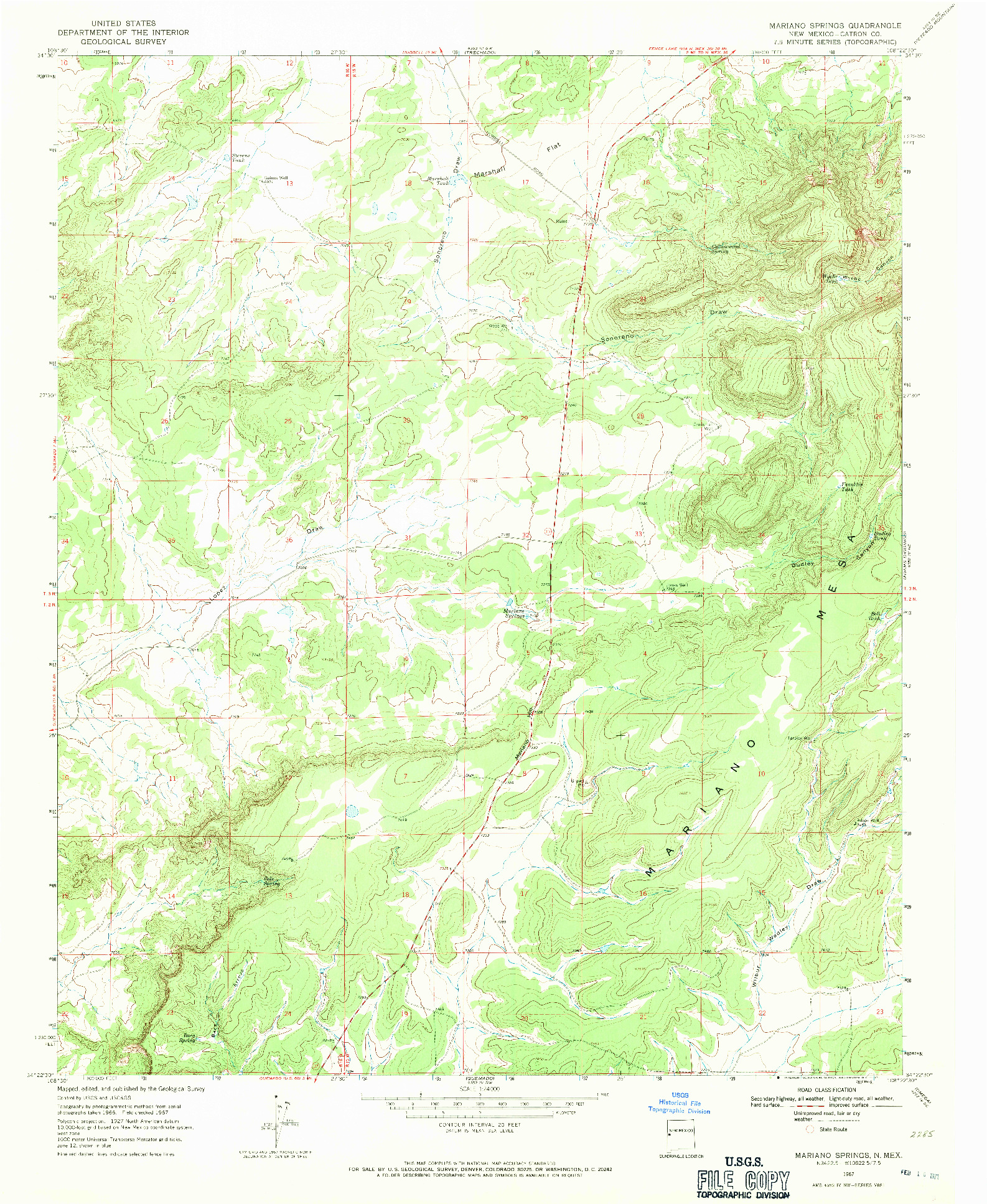 USGS 1:24000-SCALE QUADRANGLE FOR MARIANO SPRINGS, NM 1967