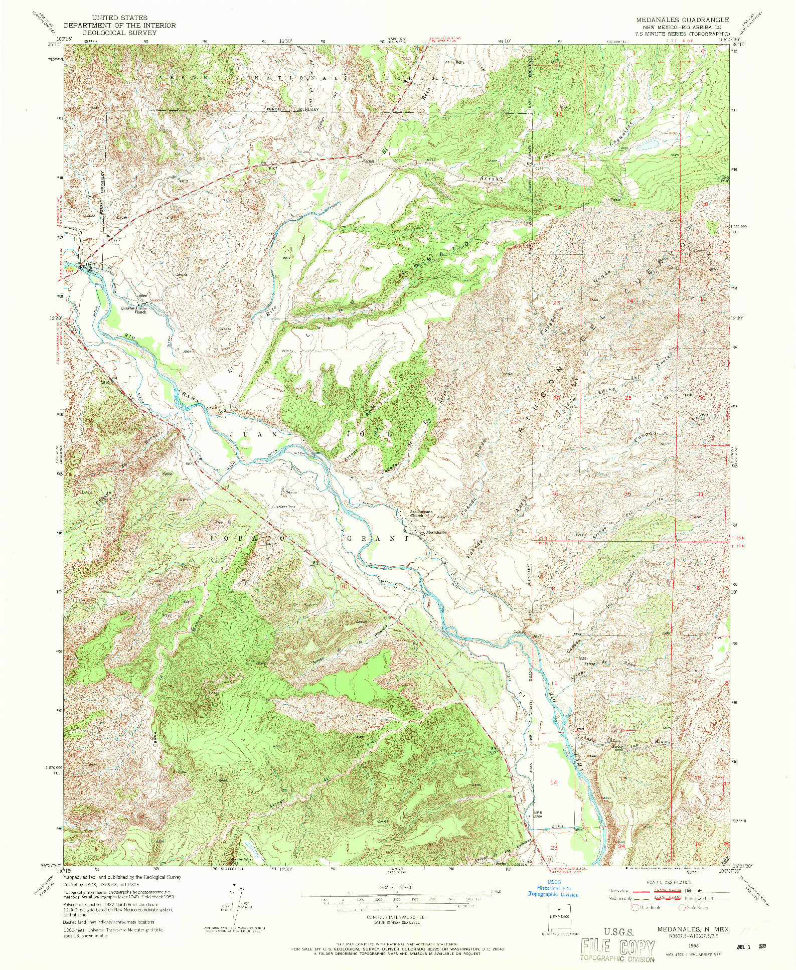 USGS 1:24000-SCALE QUADRANGLE FOR MEDANALES, NM 1953