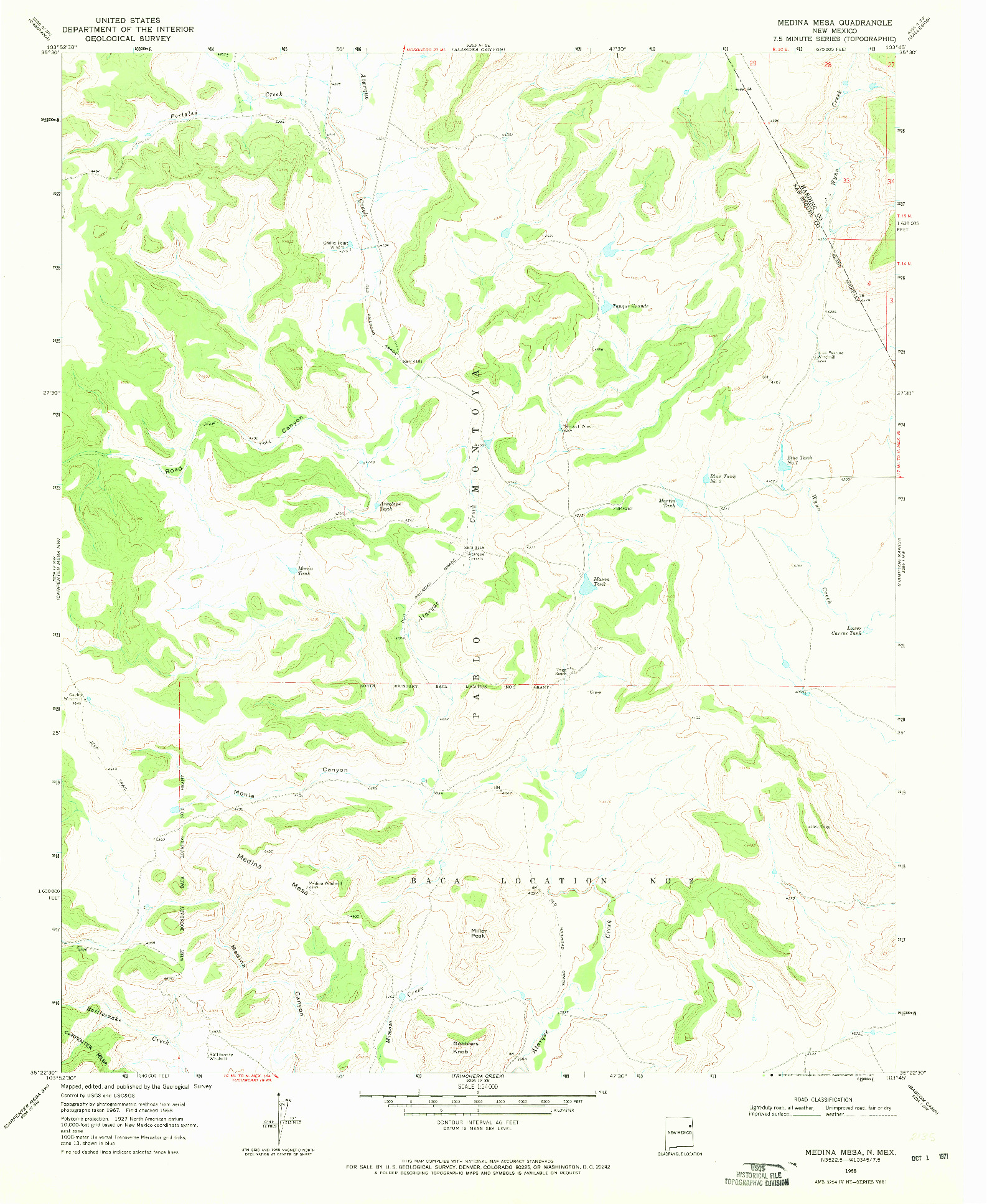 USGS 1:24000-SCALE QUADRANGLE FOR MEDINA MESA, NM 1968