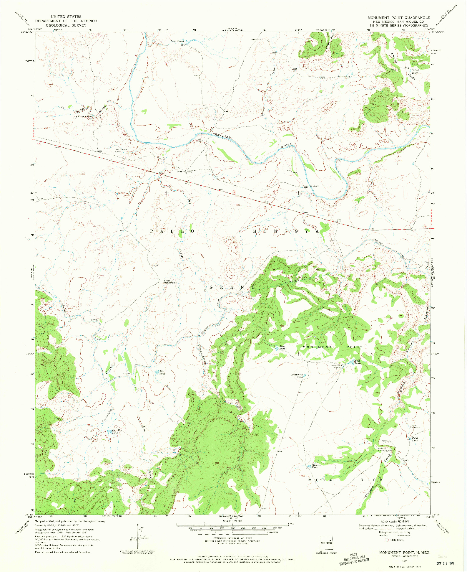 USGS 1:24000-SCALE QUADRANGLE FOR MONUMENT POINT, NM 1967