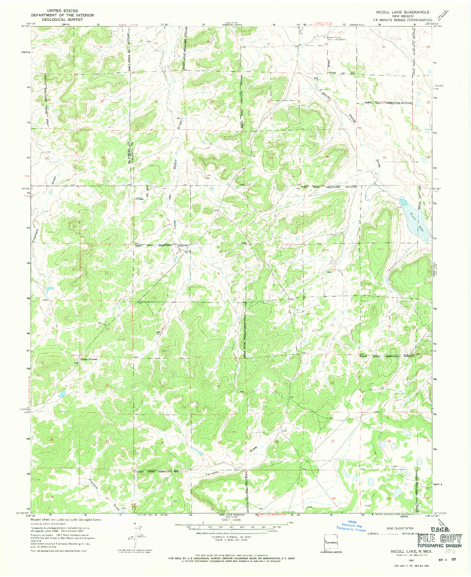 USGS 1:24000-SCALE QUADRANGLE FOR NICOLL LAKE, NM 1967