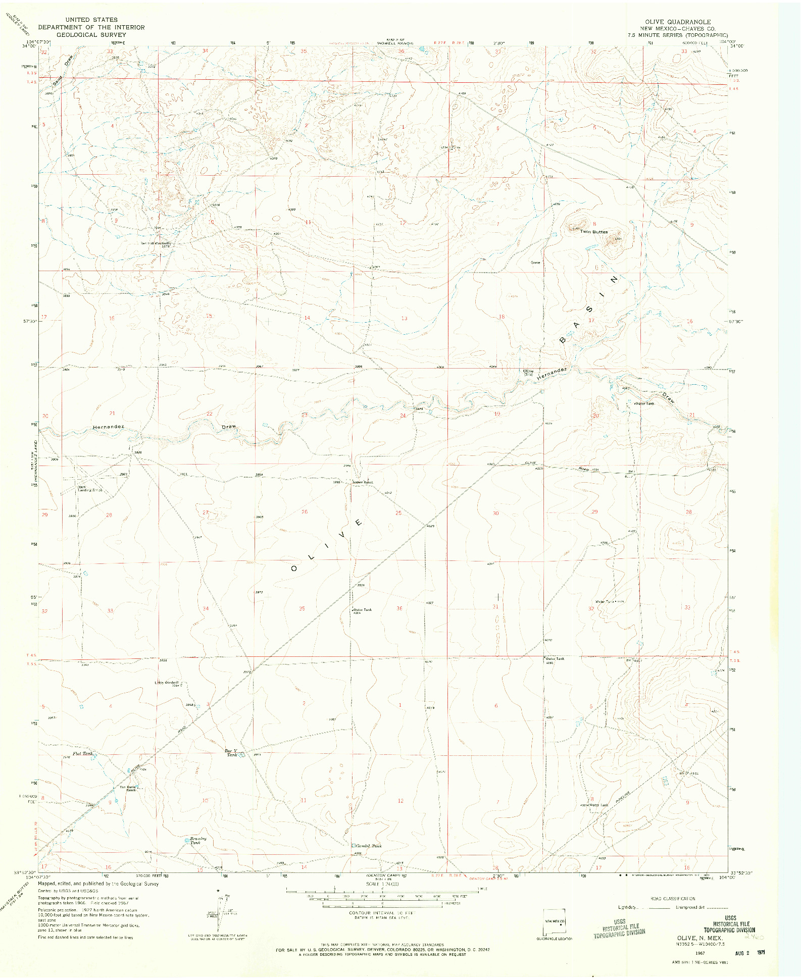 USGS 1:24000-SCALE QUADRANGLE FOR OLIVE, NM 1967