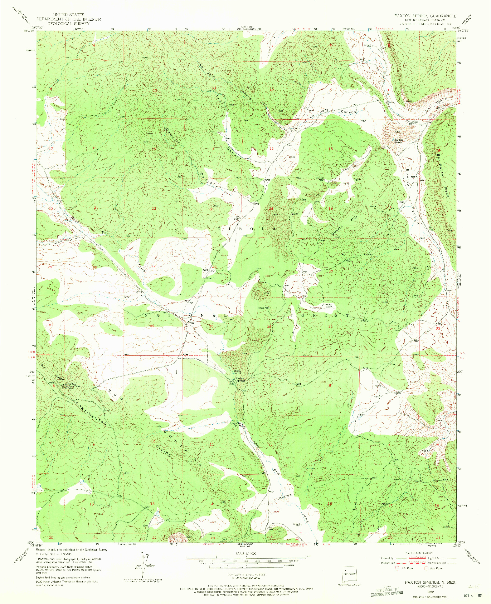 USGS 1:24000-SCALE QUADRANGLE FOR PAXTON SPRINGS, NM 1952