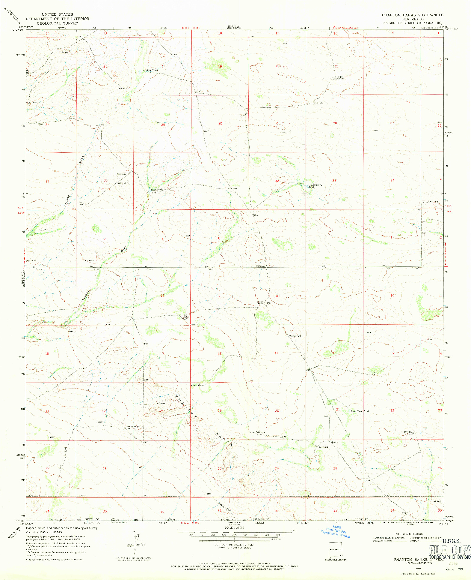 USGS 1:24000-SCALE QUADRANGLE FOR PHANTOM BANKS, NM 1968