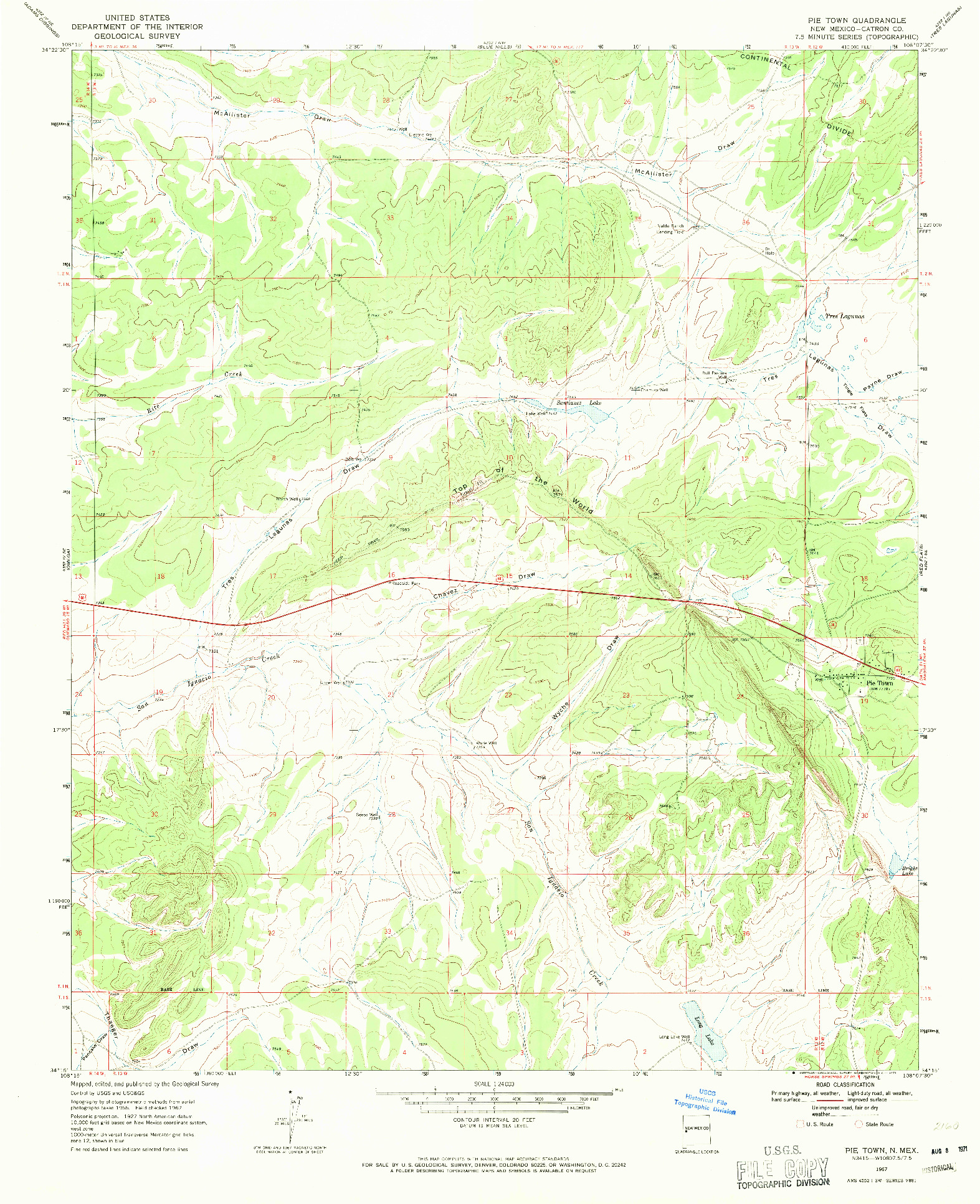 USGS 1:24000-SCALE QUADRANGLE FOR PIE TOWN, NM 1967